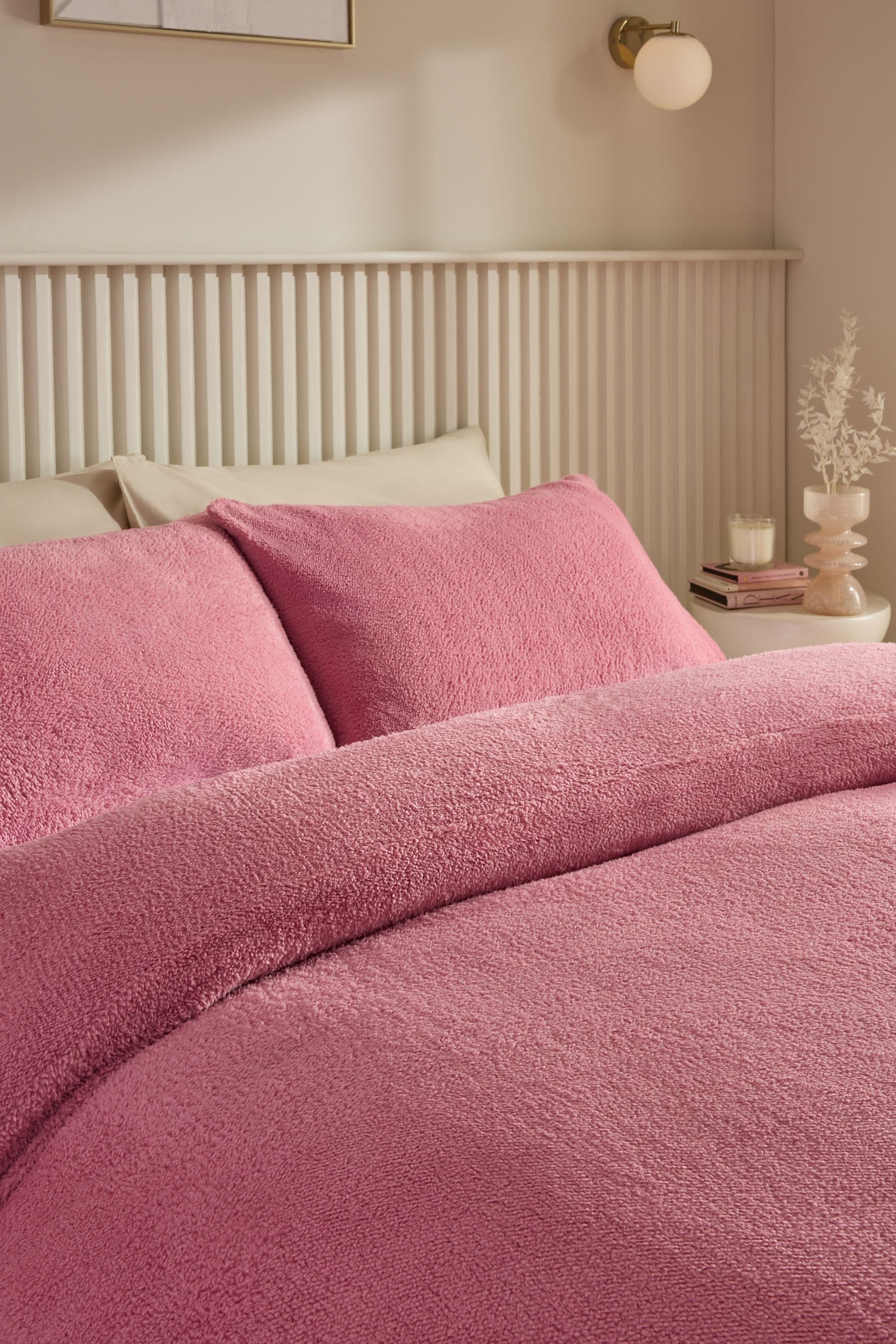 Pink Soft Teddy Fleece Duvet Cover and Pillowcase Set