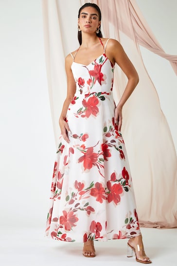 Roman Red Luxe Floral Fit & Flare Maxi Dress