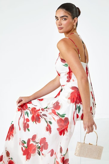Roman Red Luxe Floral Fit & Flare Maxi Dress