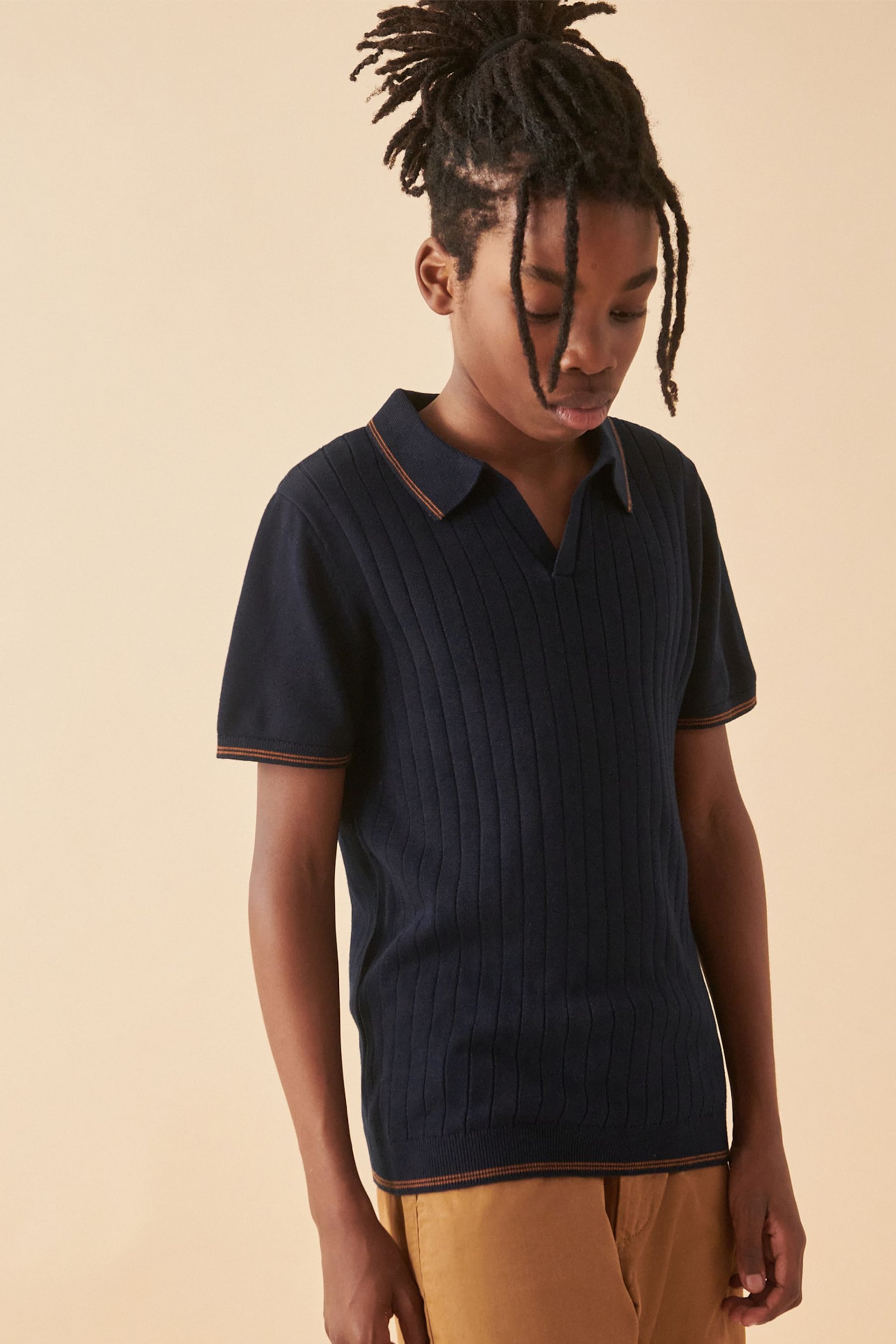 Navy Polo Short Sleeve Trophy Neck Jumper (3-16yrs) - Image 1 of 5