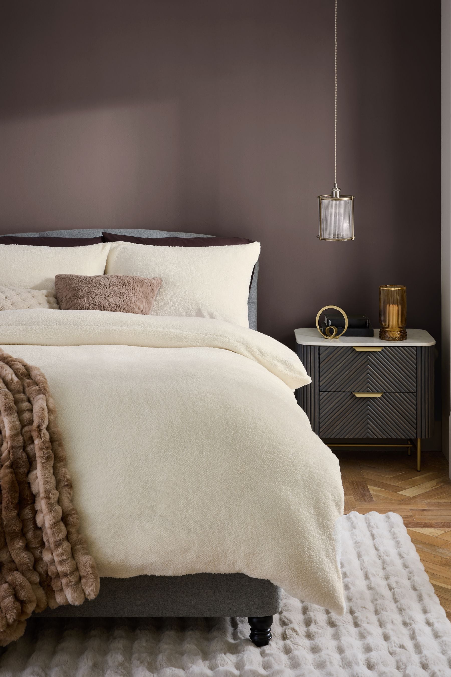 NEXT Cream Soft Teddy Fleece Duvet Cover and Pillowcase Set Adult