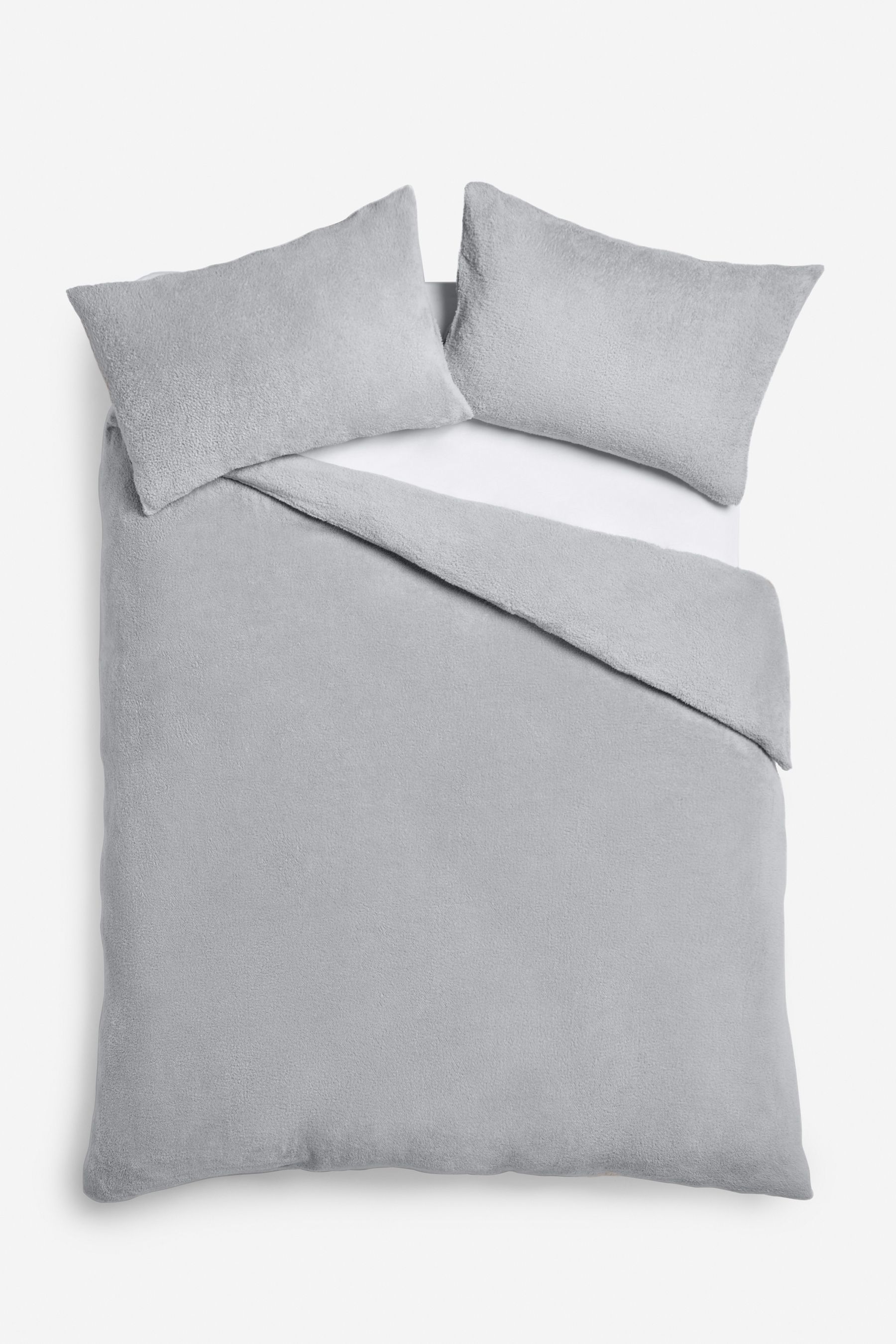 Buy Silver Soft Teddy Fleece Duvet Cover and Pillowcase Set from Next Luxembourg