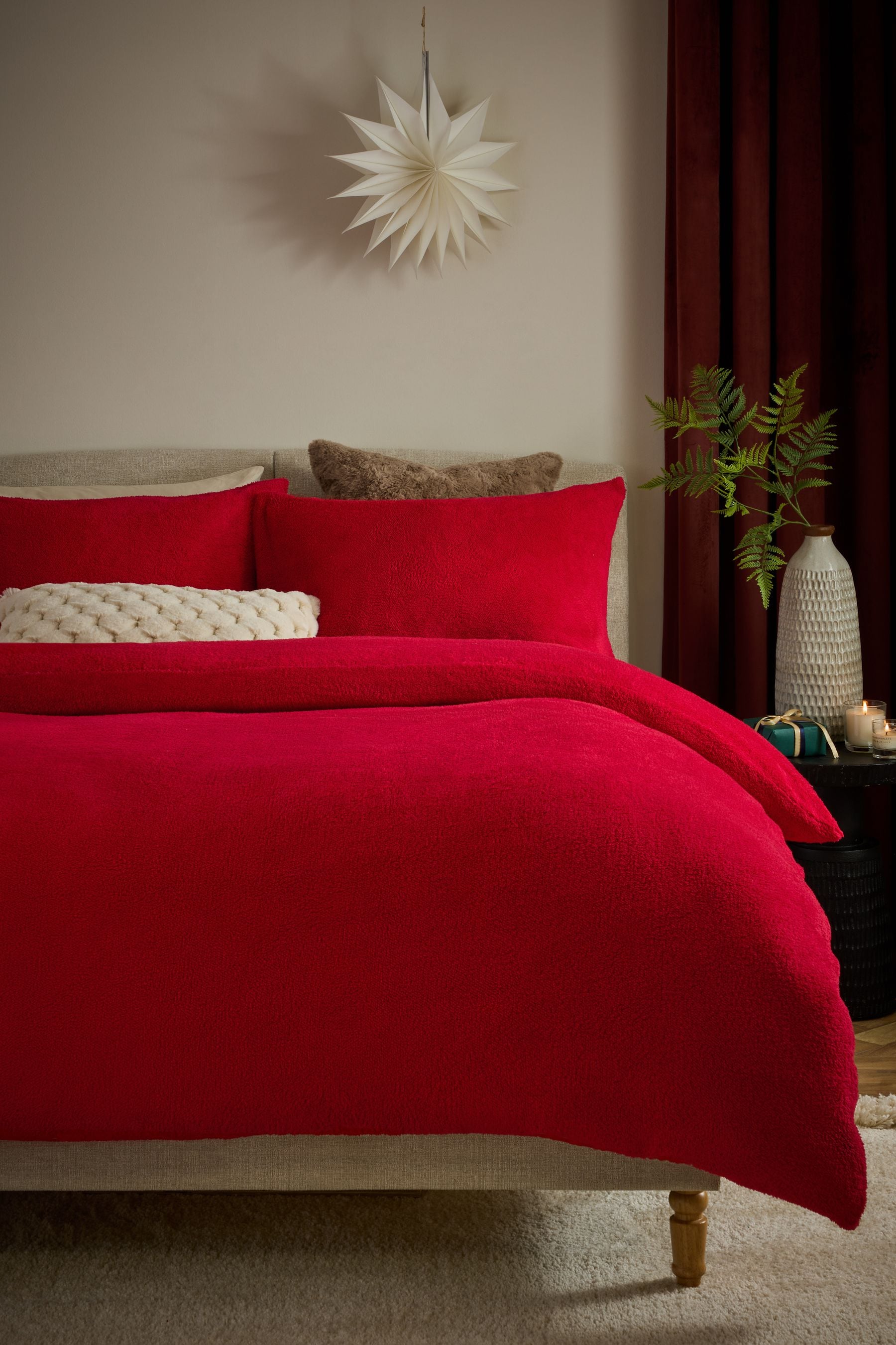Red Soft Teddy Fleece Duvet Cover and Pillowcase Set