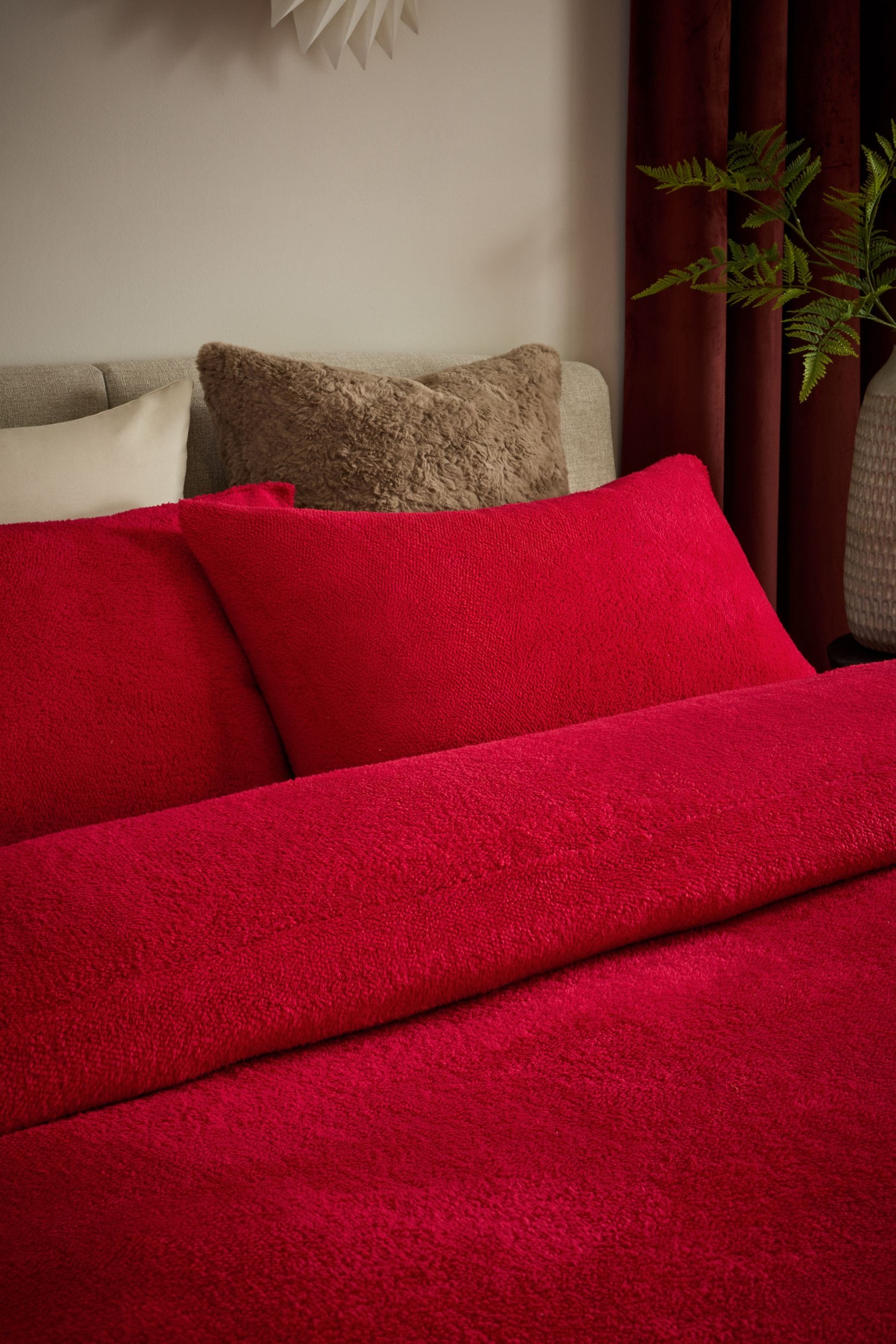 Buy Red Soft Teddy Fleece Duvet Cover and Pillowcase Set from Next Luxembourg