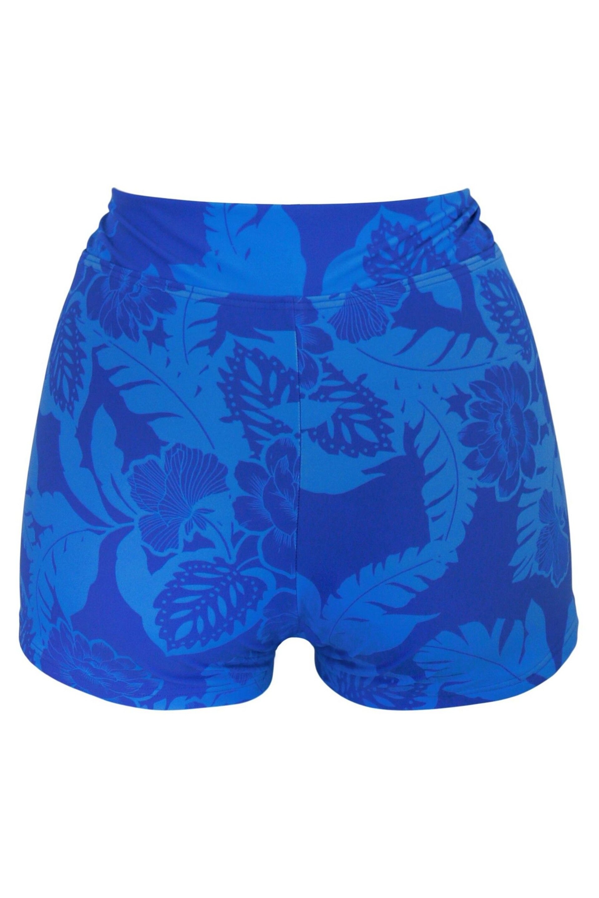 Pour Moi Blue Tropical Maui High Waist Shorts - Image 3 of 4