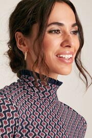 Joules Amy Navy Floral Long Sleeve High Neck Jersey Top - Image 7 of 9