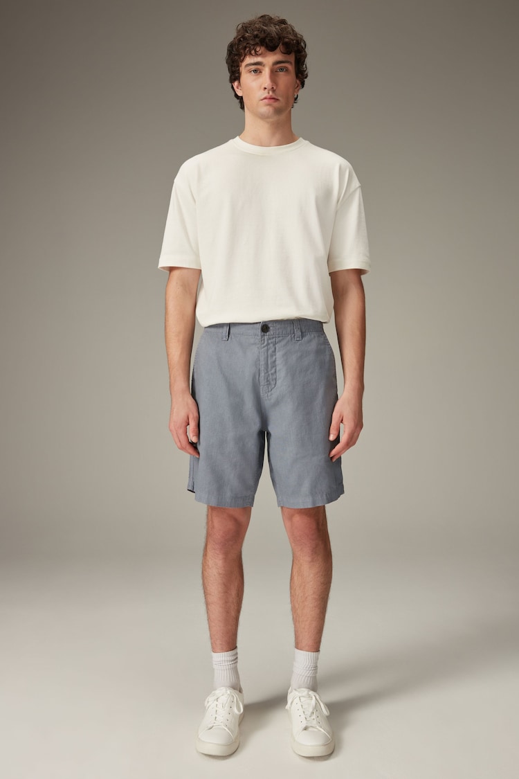 Blue Linen Blend Chino Shorts - Image 2 of 5