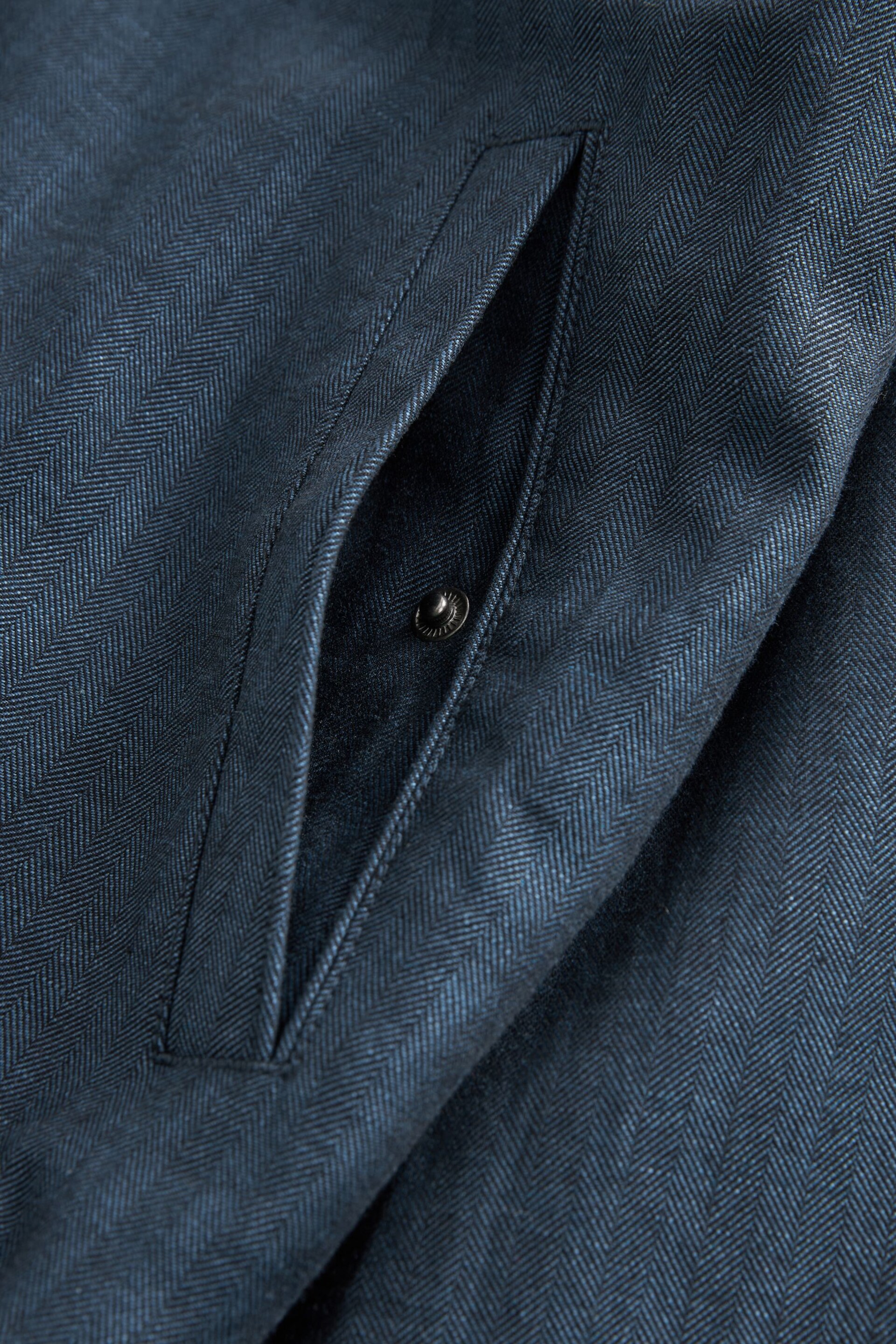 Blue Nova Fides Italian Linen Blend Herringbone Bomber Jacket - Image 10 of 12