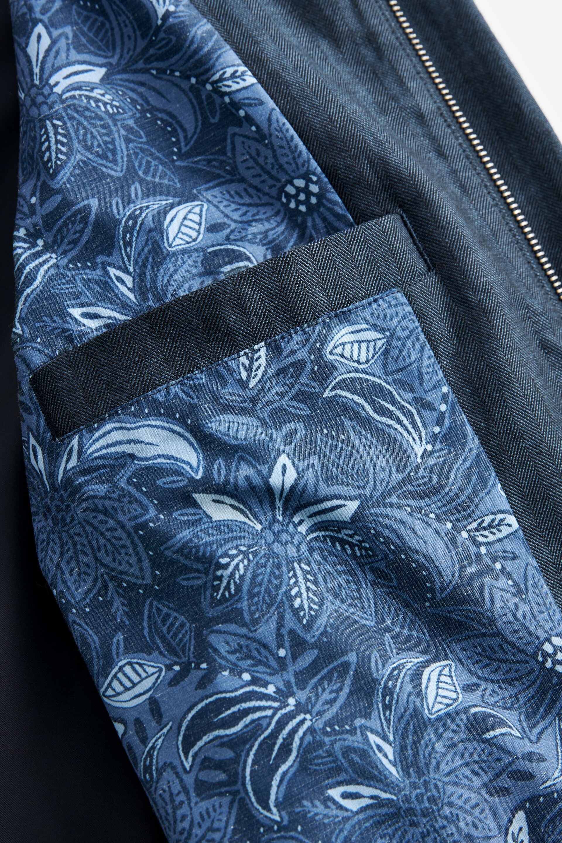 Blue Nova Fides Italian Linen Blend Herringbone Bomber Jacket - Image 11 of 12