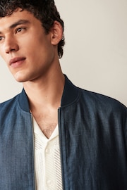 Blue Nova Fides Italian Linen Blend Herringbone Bomber Jacket - Image 4 of 12