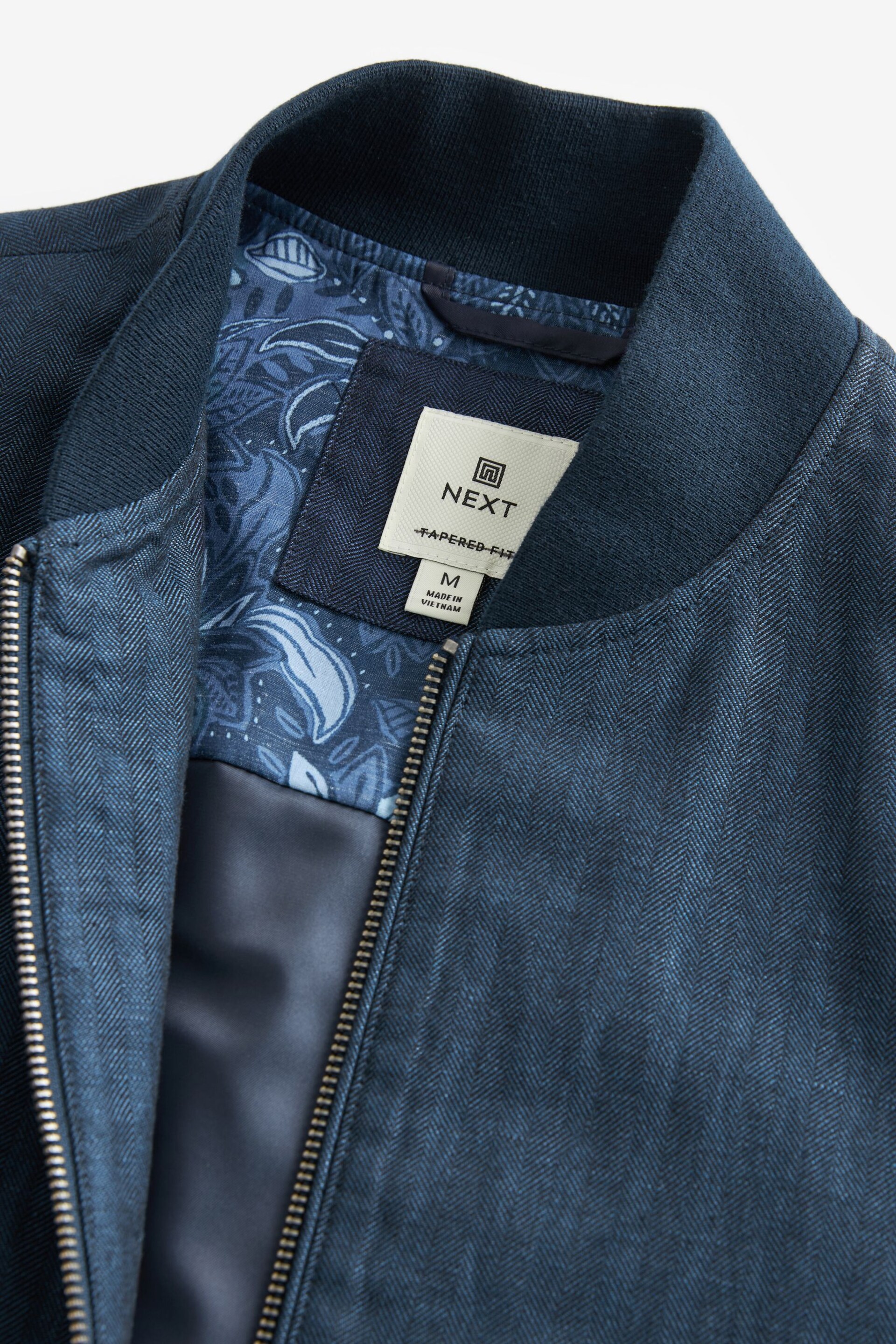 Blue Nova Fides Italian Linen Blend Herringbone Bomber Jacket - Image 9 of 12