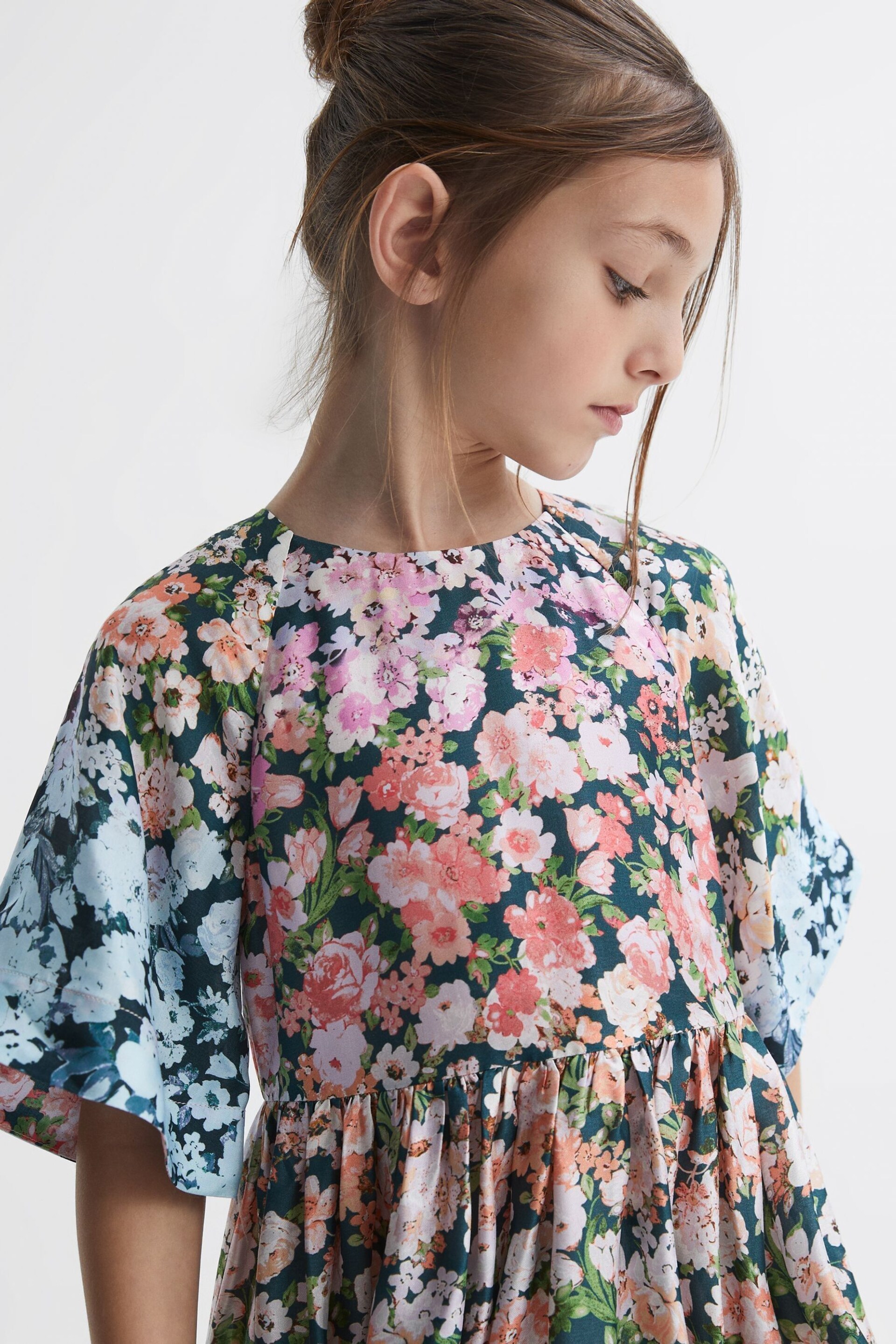 Reiss Multi Marnie Junior Floral Print Bell Sleeve Dress - Image 4 of 6