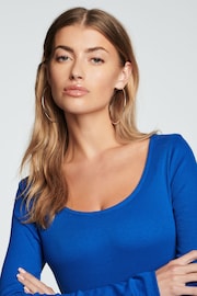 Cobalt Blue Scoop Neck Long Sleeve Ribbed Midaxi Dress - Image 3 of 6