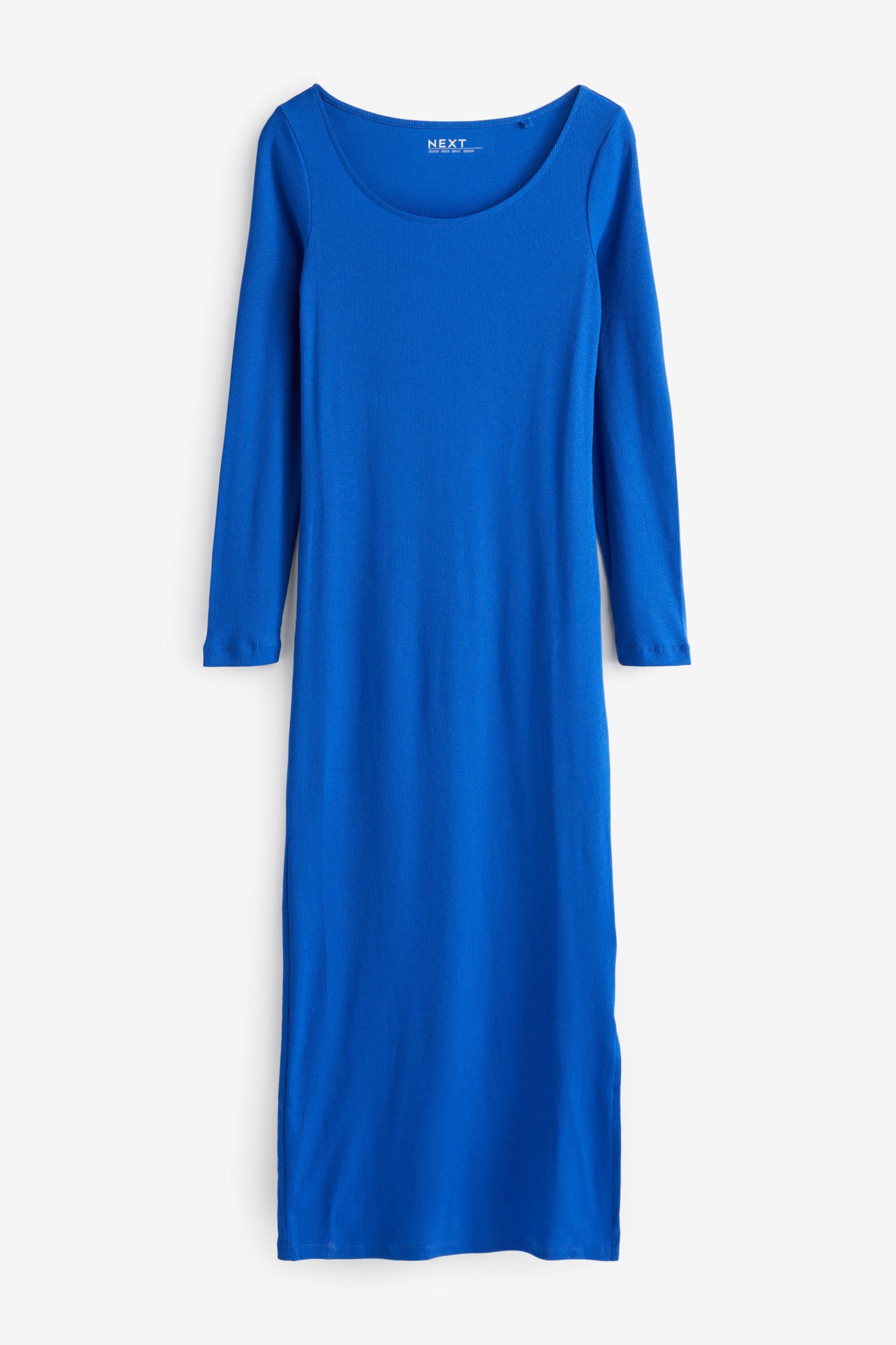 Cobalt Blue Scoop Neck Long Sleeve Ribbed Midaxi Dress - Image 5 of 6