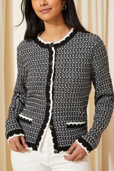 Friends Like These Black/White Boucle Crew Neck Cardigan
