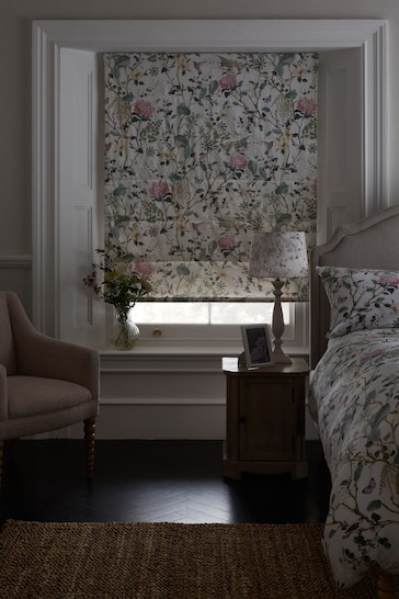 Natural Ready Made Reflection Floral Blackout Roman Blind
