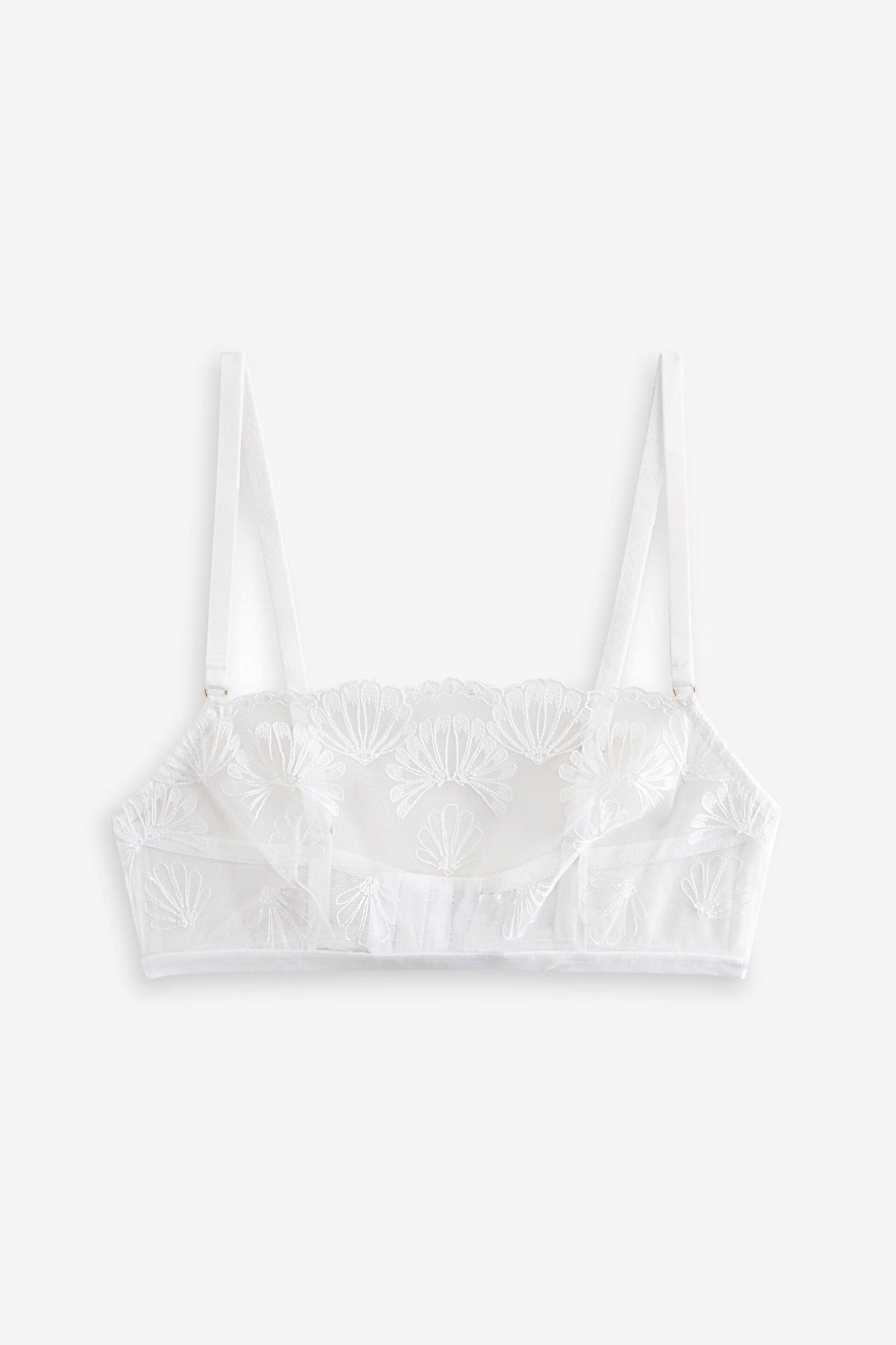 White Non Pad Non Wire Shell Embroidered Bra - Image 6 of 7