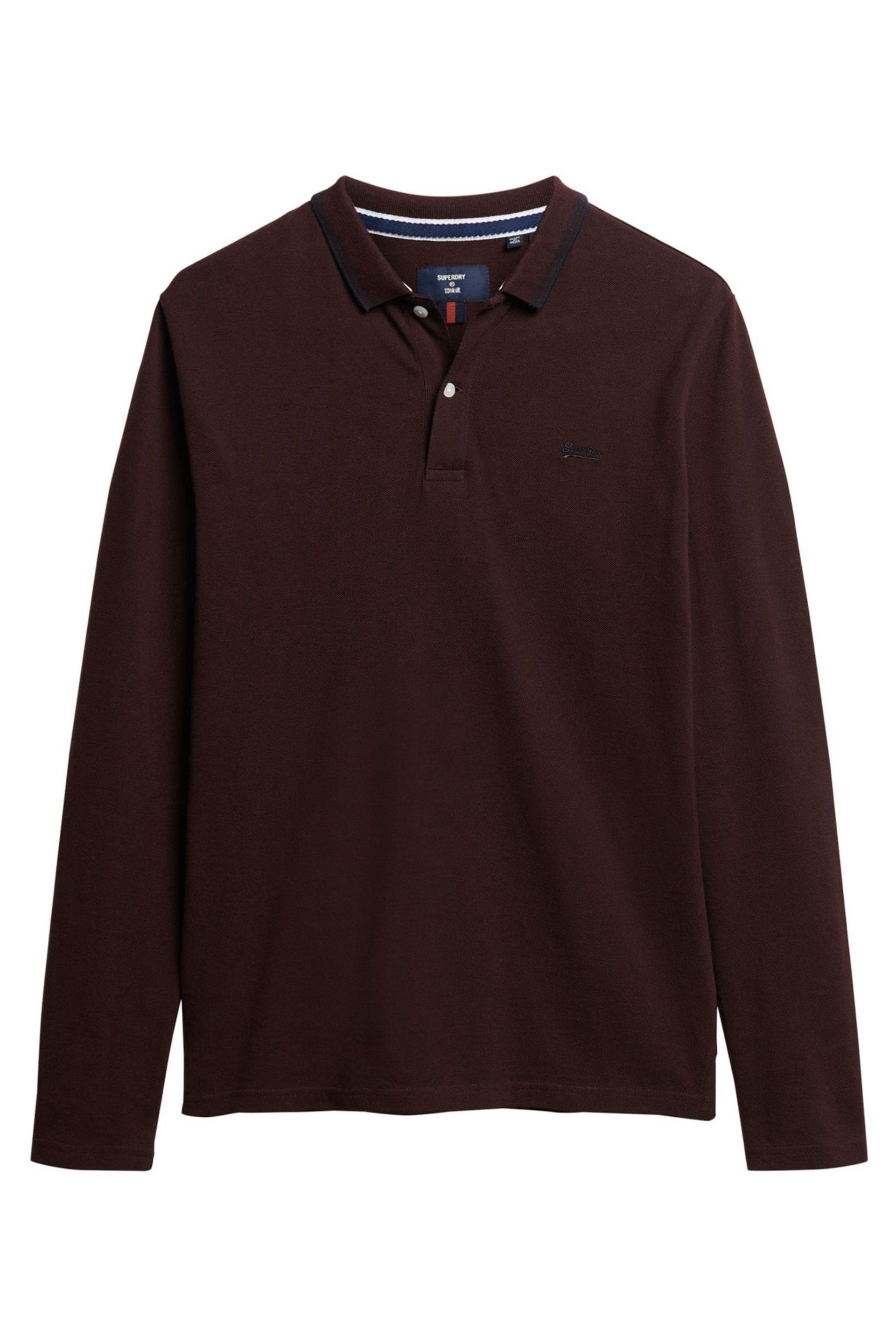 Superdry Burgundy Red Tipped Long Sleeve Polo Shirt - Image 5 of 7