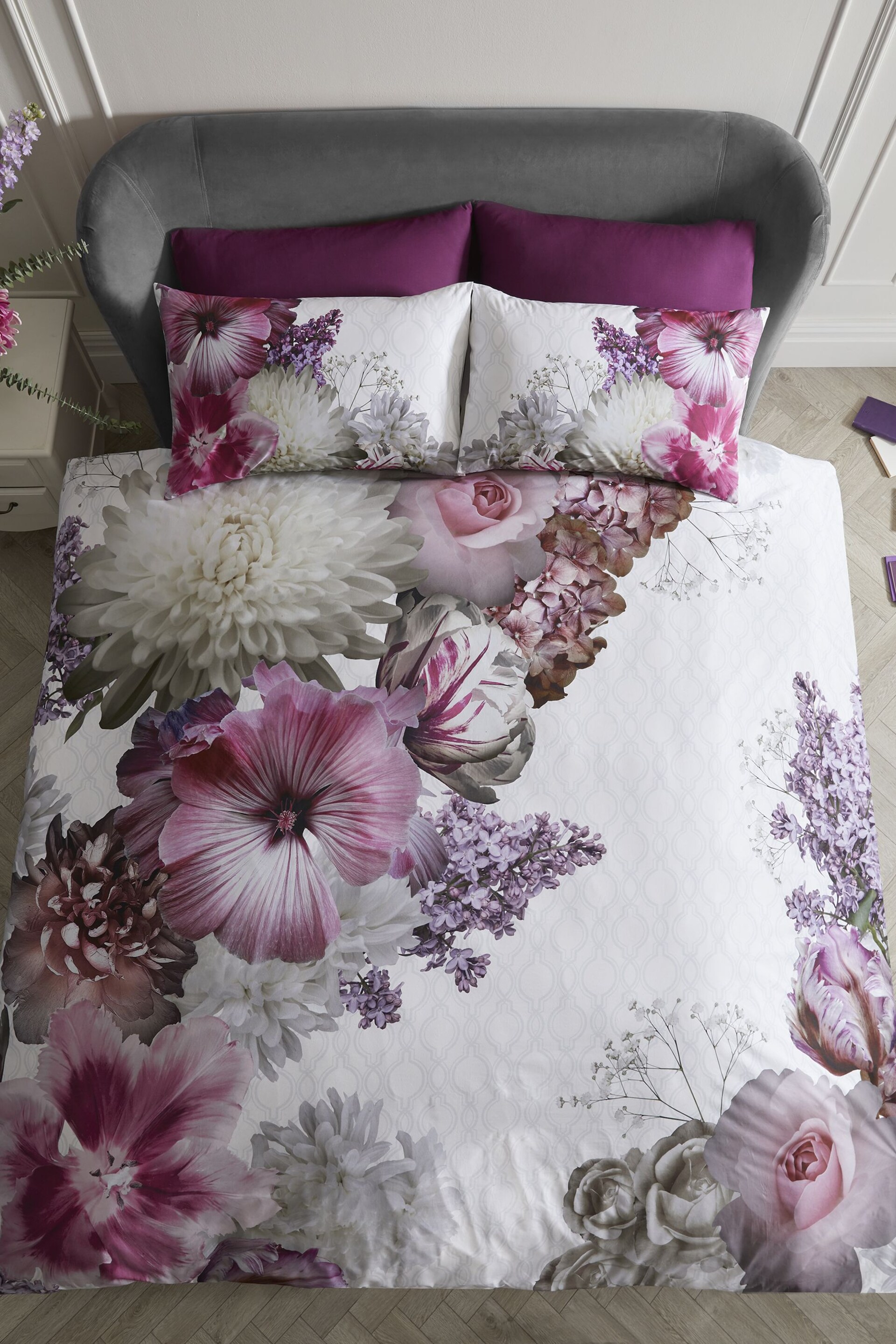 Laurence Llewelyn-Bowen Pink Mayfair Lady Large Floral Duvet Cover and Pillowcase Set - Image 2 of 4