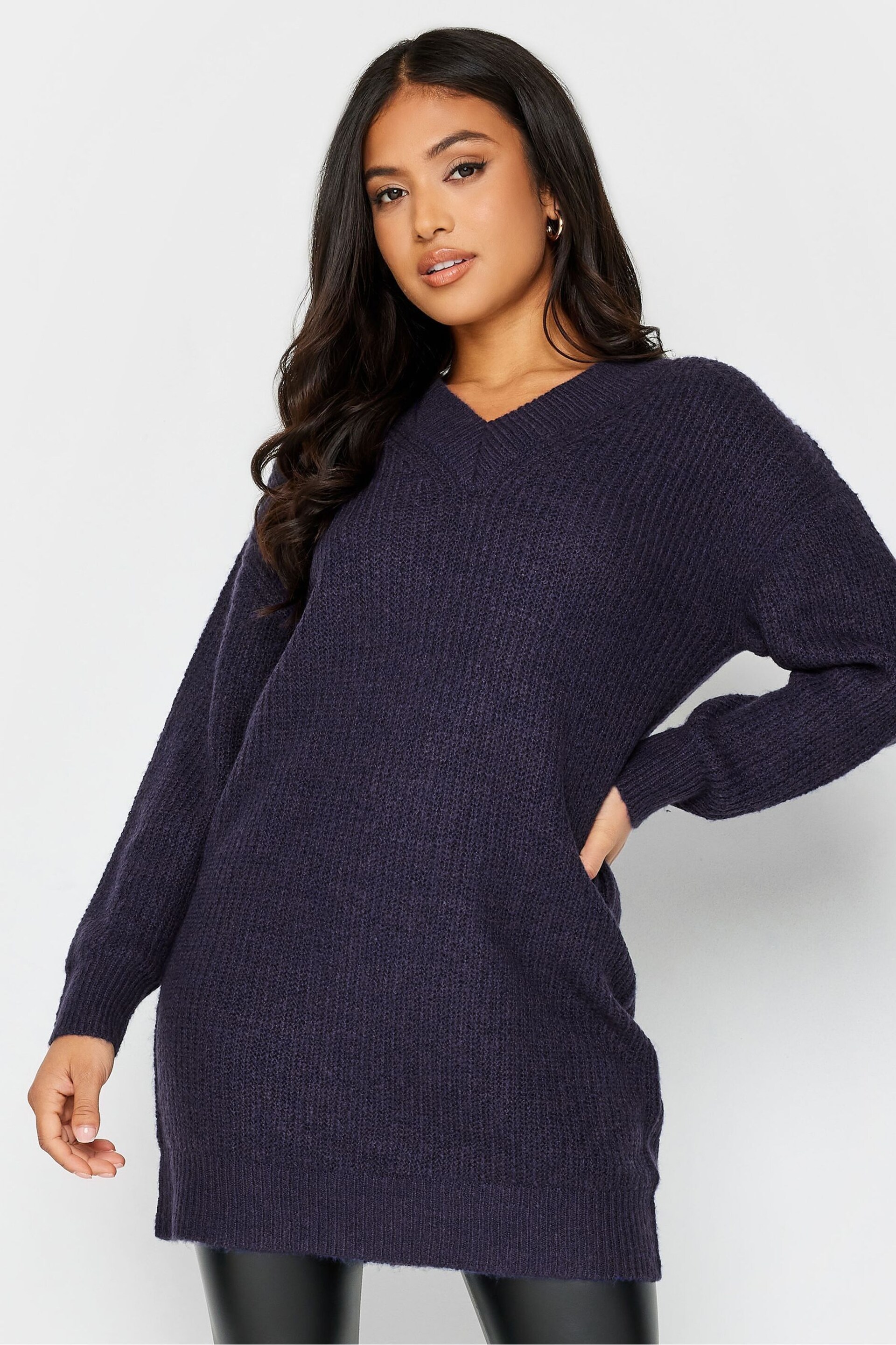 PixieGirl Petite Blue V-Neck Knitted Tunic Top - Image 1 of 4