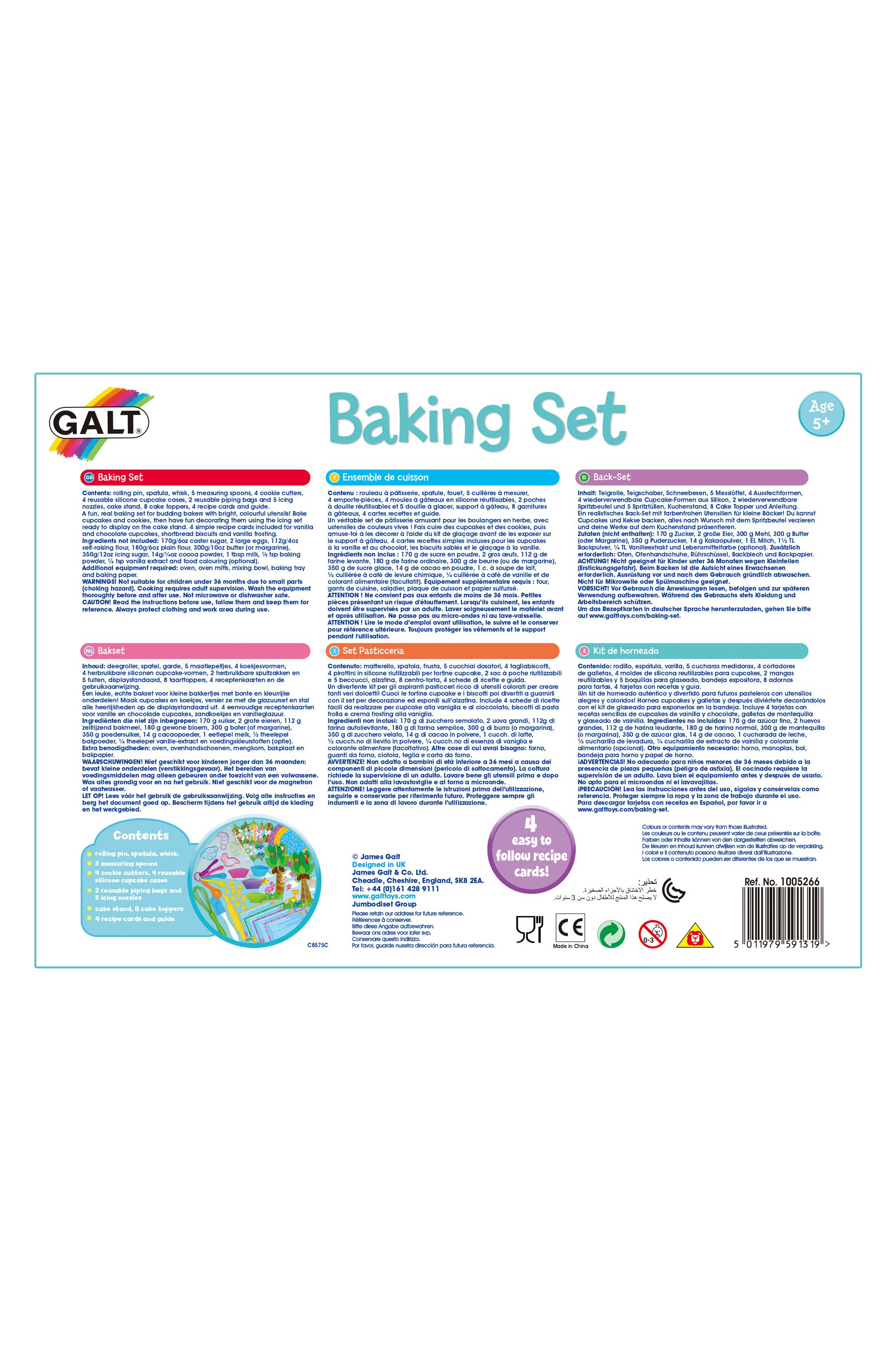 Galt Toys – Set Forno Per Bambini – Accessori Veri Per Cucinare – Mattarello, Formine E Pirottini – Dai 5 Anni In Su