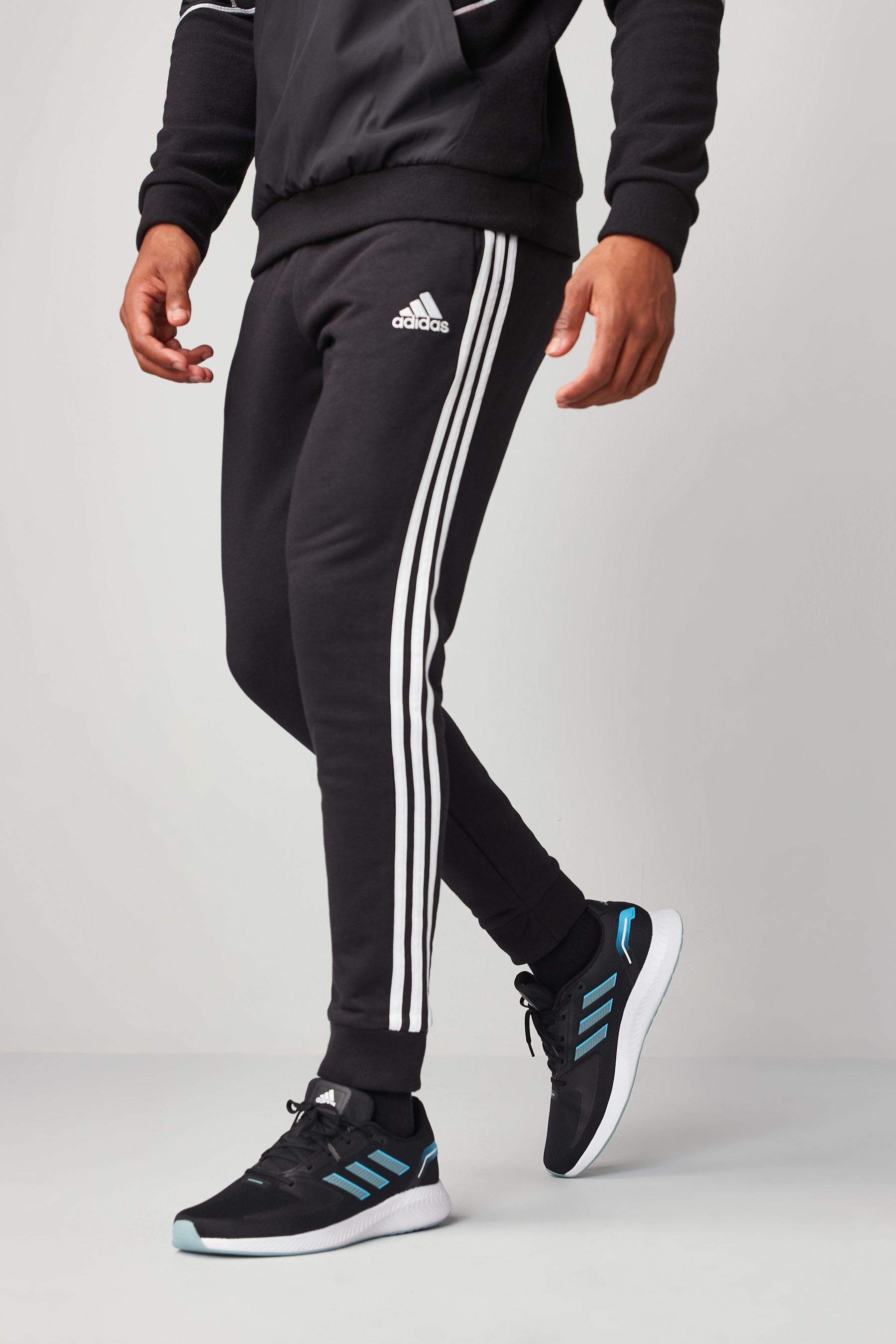 Adidas 3 stripe joggers mens black clearance