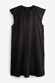 Black Linen Blend Tie Neck Mini Summer Dress - Image 5 of 6
