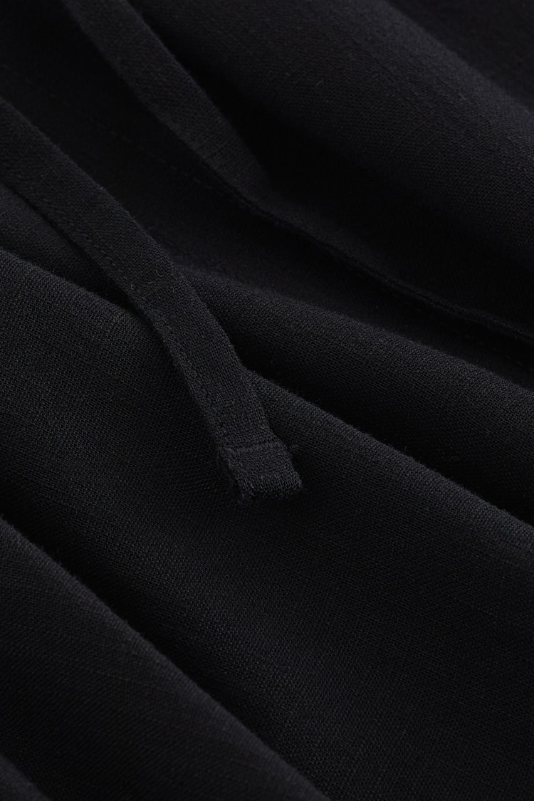 Black Linen Blend Tie Neck Mini Summer Dress - Image 6 of 6