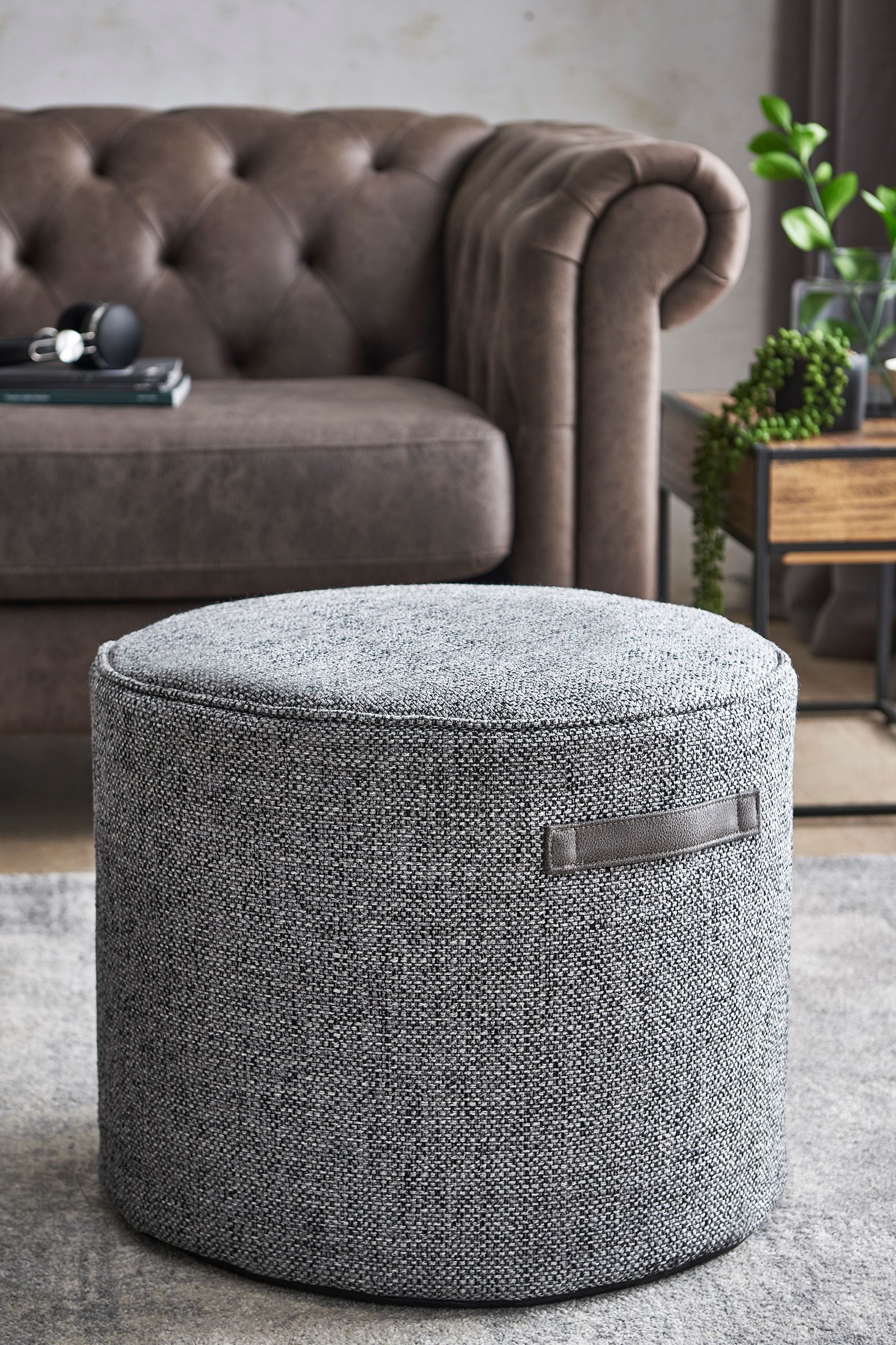 Buy Charcoal Grey Chunky Weave Pouffe With Handles from the Next
