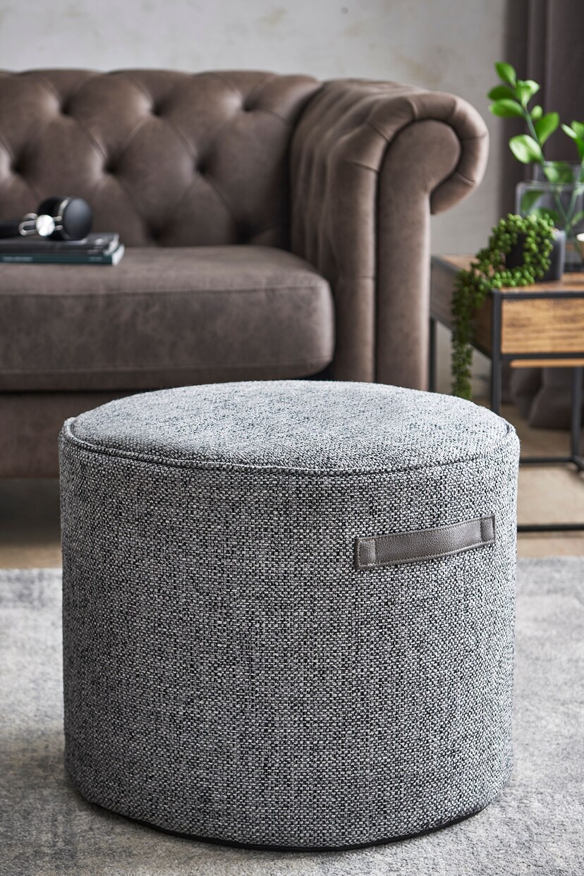 Charcoal Grey Chunky Weave Pouffe With Handles - Image 1 of 5