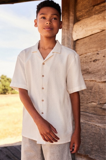 Ecru White Short Sleeve Textured Shirt (3-16yrs)