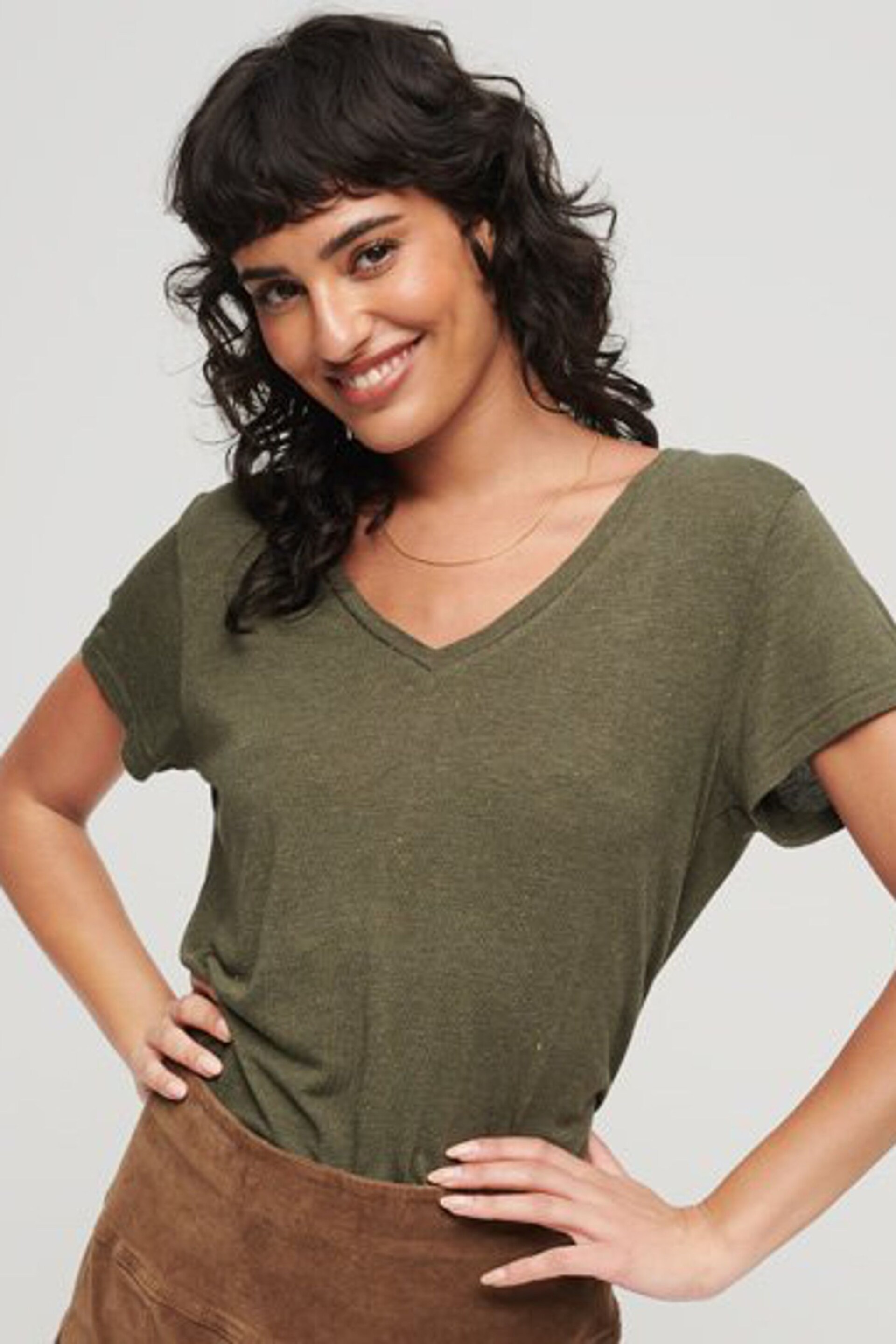 Superdry Green Studios Slub Vee Neck T-Shirt - Image 1 of 5