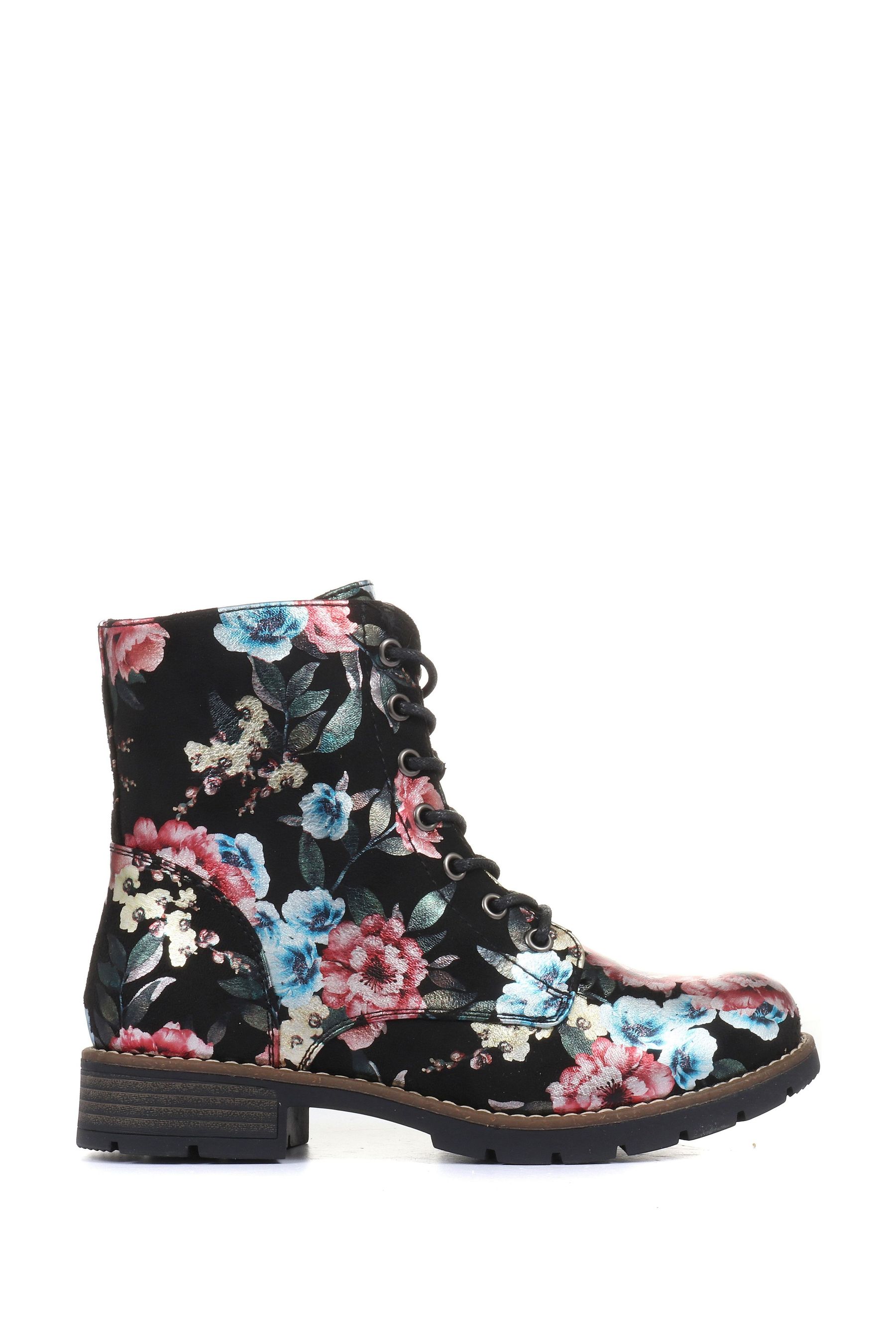 Buy Pavers Black Pink Floral Ladies Lace Up Ankle Boots from the Next UK online shop