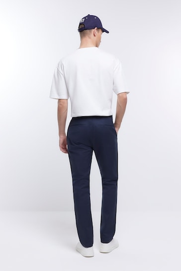 River Island Blue Slim Fit Smart Stretch Chino Trousers