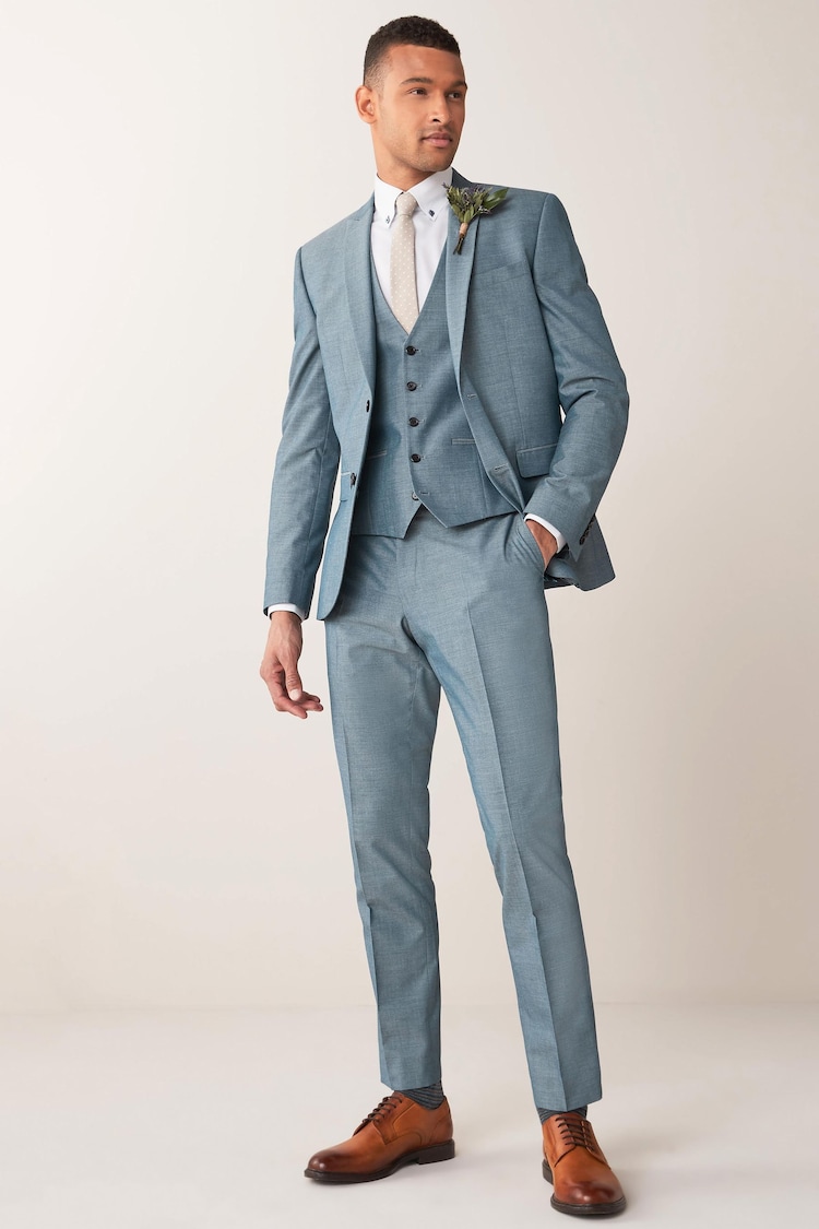 Light Blue Slim Two Button Suit Jacket - Image 2 of 9