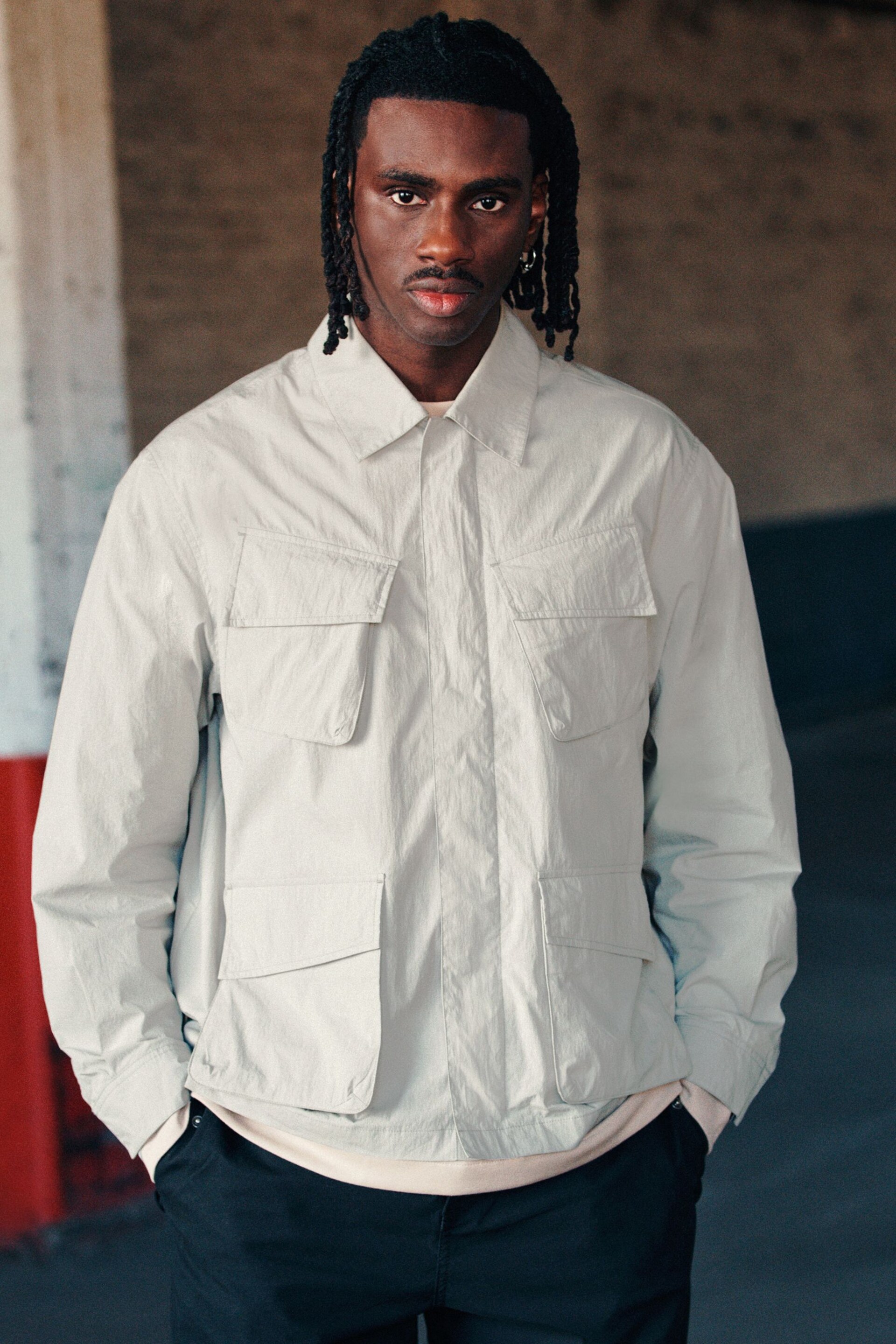 Light Grey EDIT 4 Pocket Lightweight Shacket - Image 1 of 10