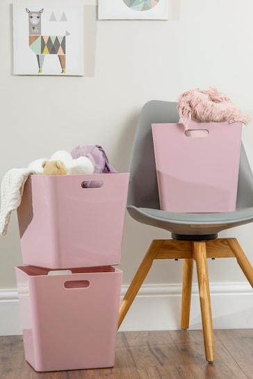 Wham Set of 3 Pink Large Cube Plastic Storage Baskets