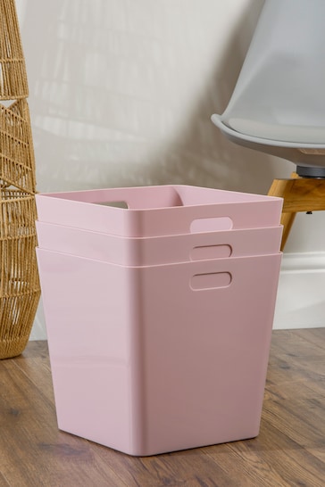 Wham Set of 3 Pink Large Cube Plastic Storage Baskets