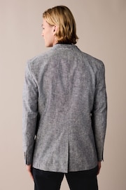 Chambray Blue Slim Fit Trimmed Linen Blazer - Image 3 of 5