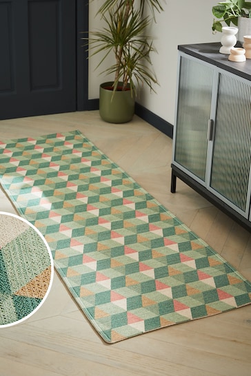 Green and Pink Geometric Tile Runner