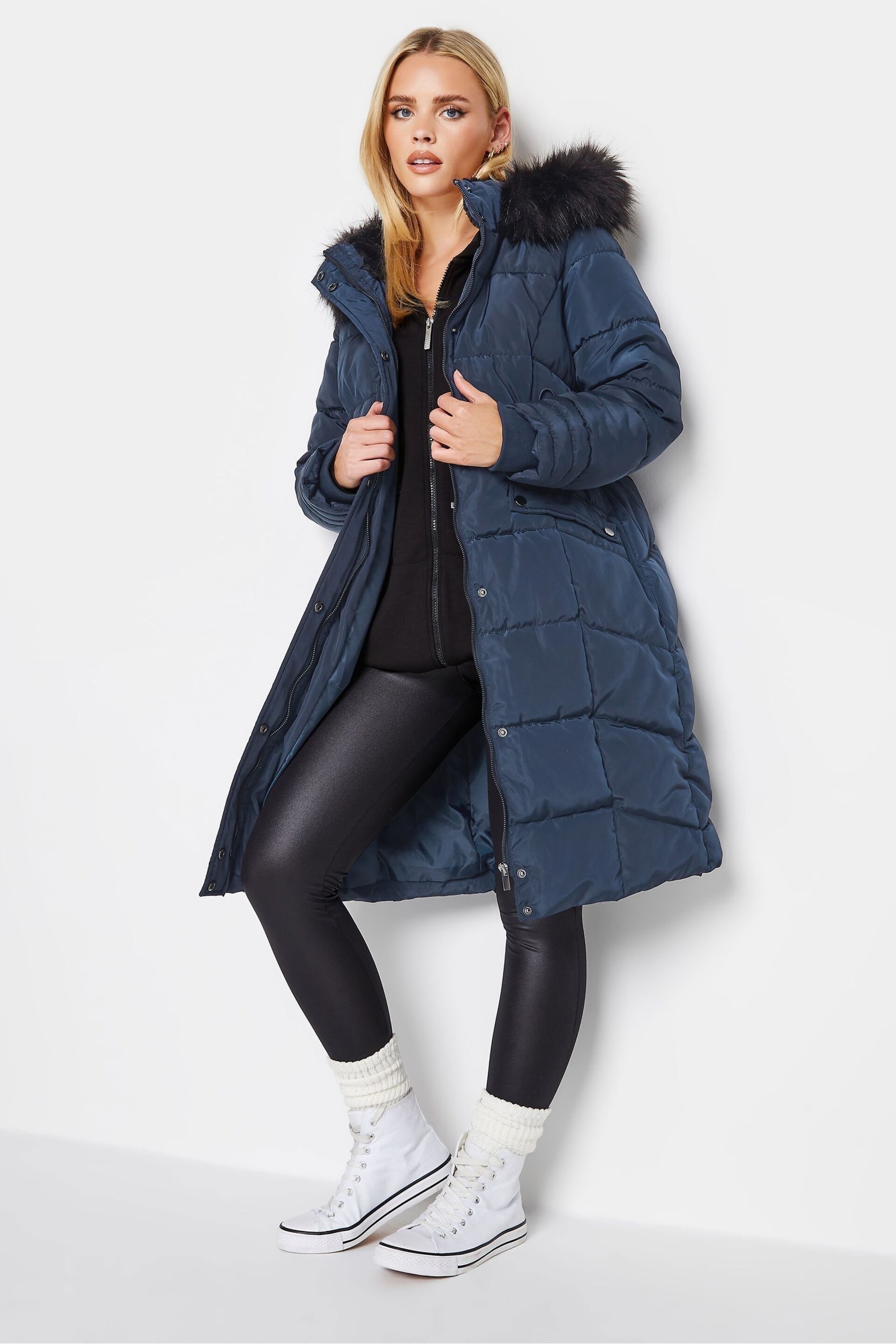 PixieGirl Petite Blue Faux Fur Trim Padded Coat - Image 2 of 4