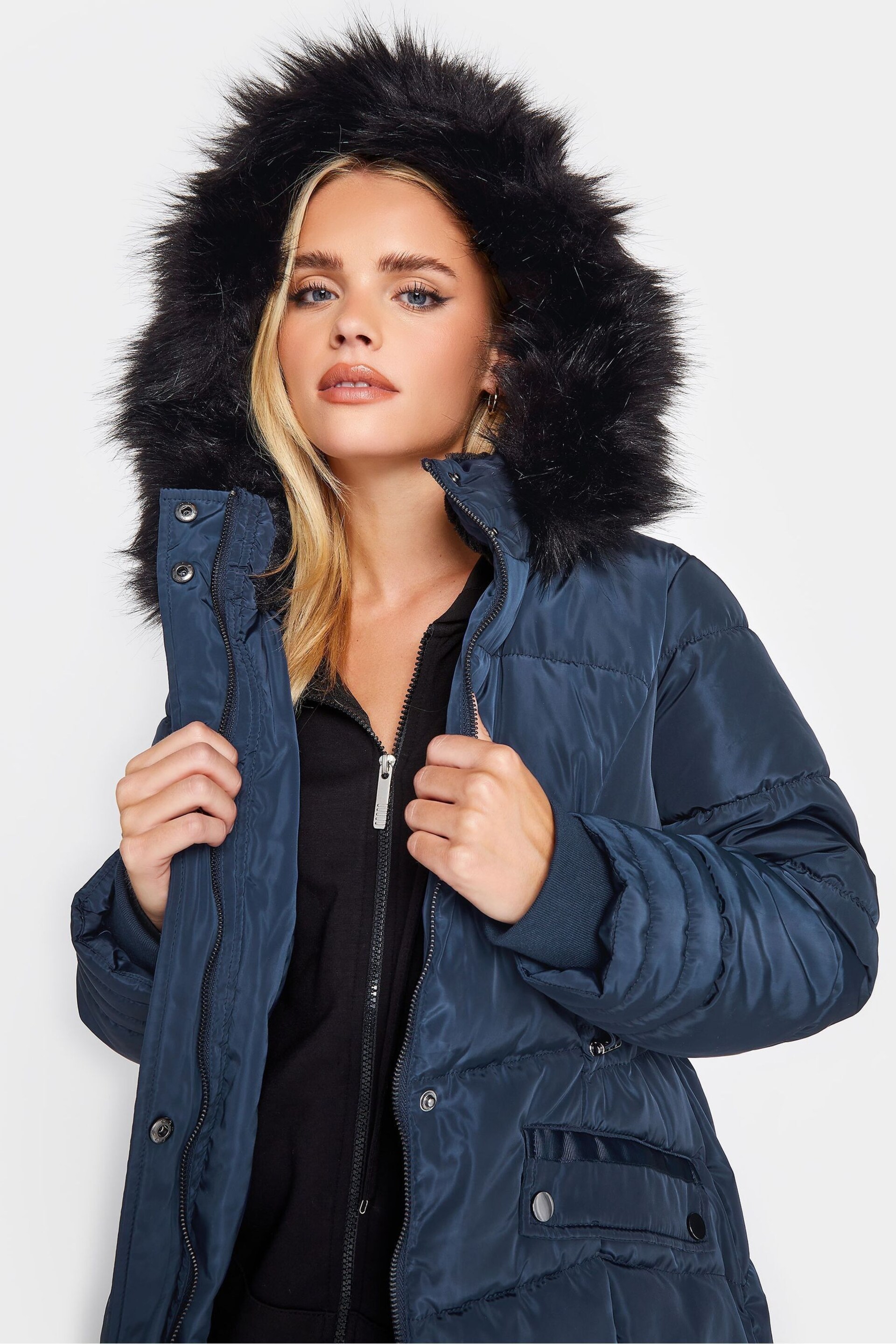 PixieGirl Petite Blue Faux Fur Trim Padded Coat - Image 4 of 4