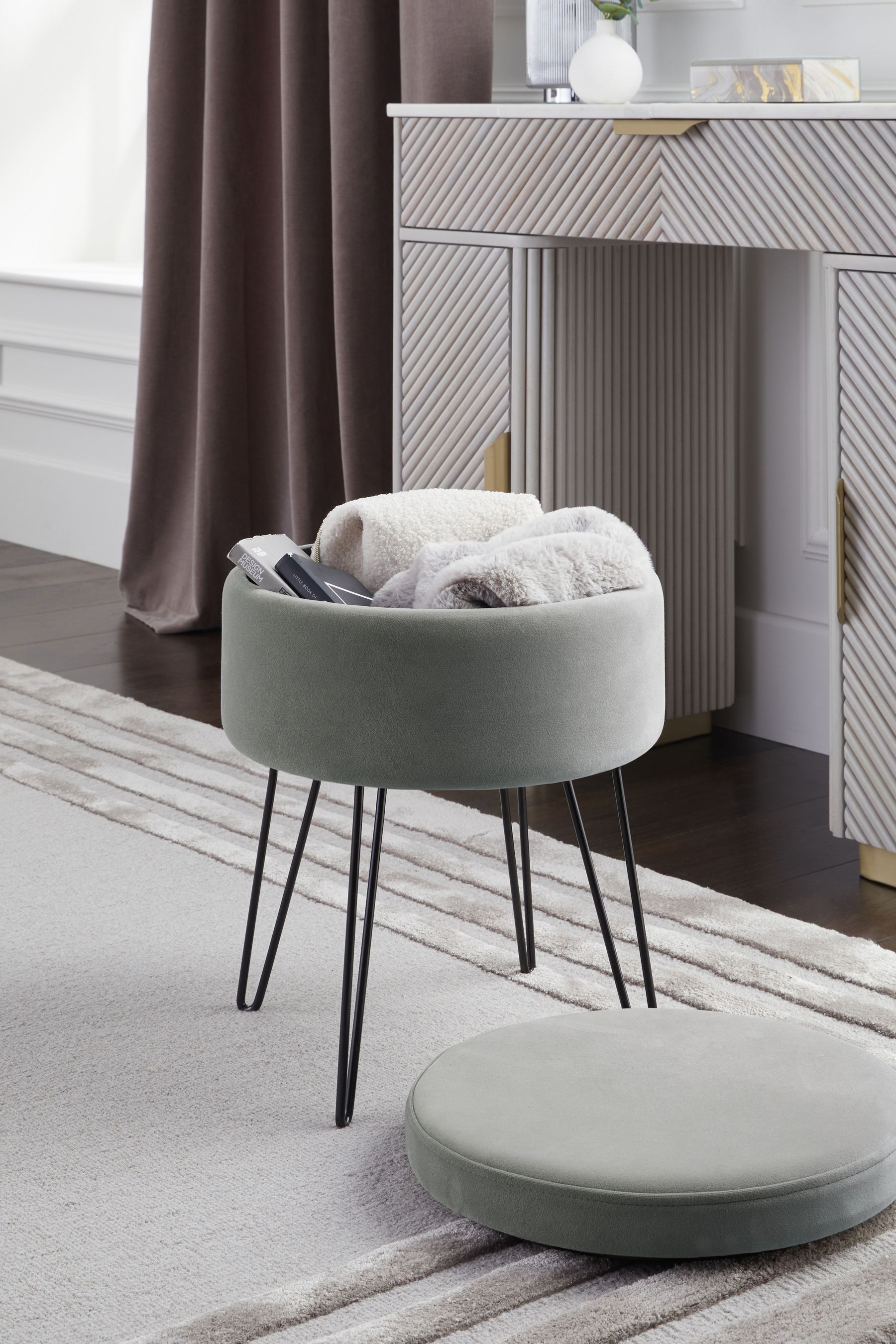 Soft Velvet Mid Grey Matson Storage Stool