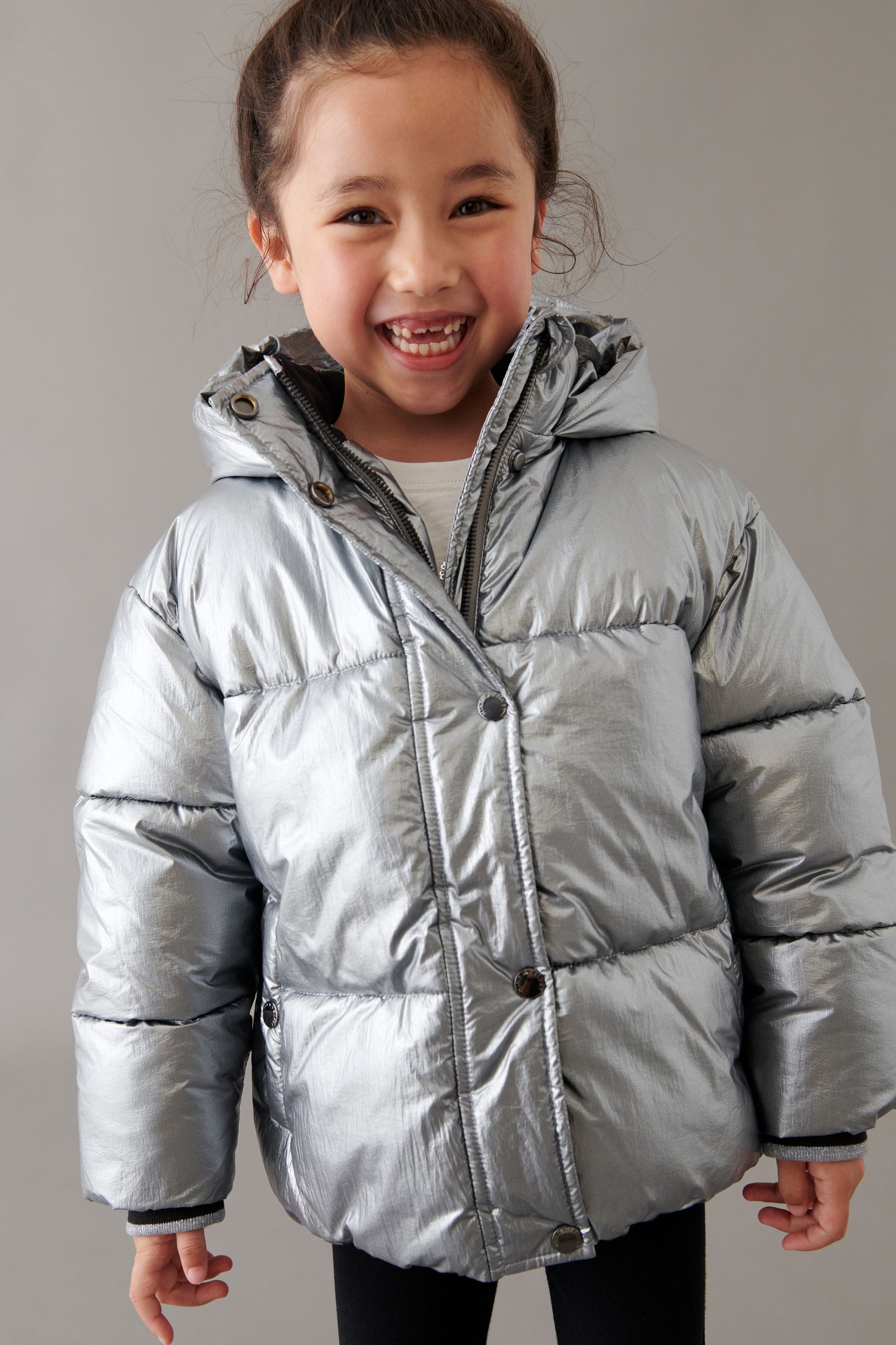 Girls silver puffer jacket 2025