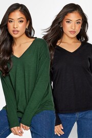 PixieGirl Petite Green V-Neck Drop Shoulder T-Shirts 2 Pack - Image 1 of 5