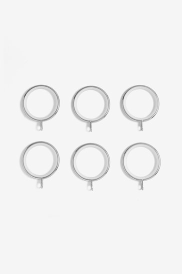6 Pack Chrome 28mm Noise Reducing Chrome Curtain Pole Rings