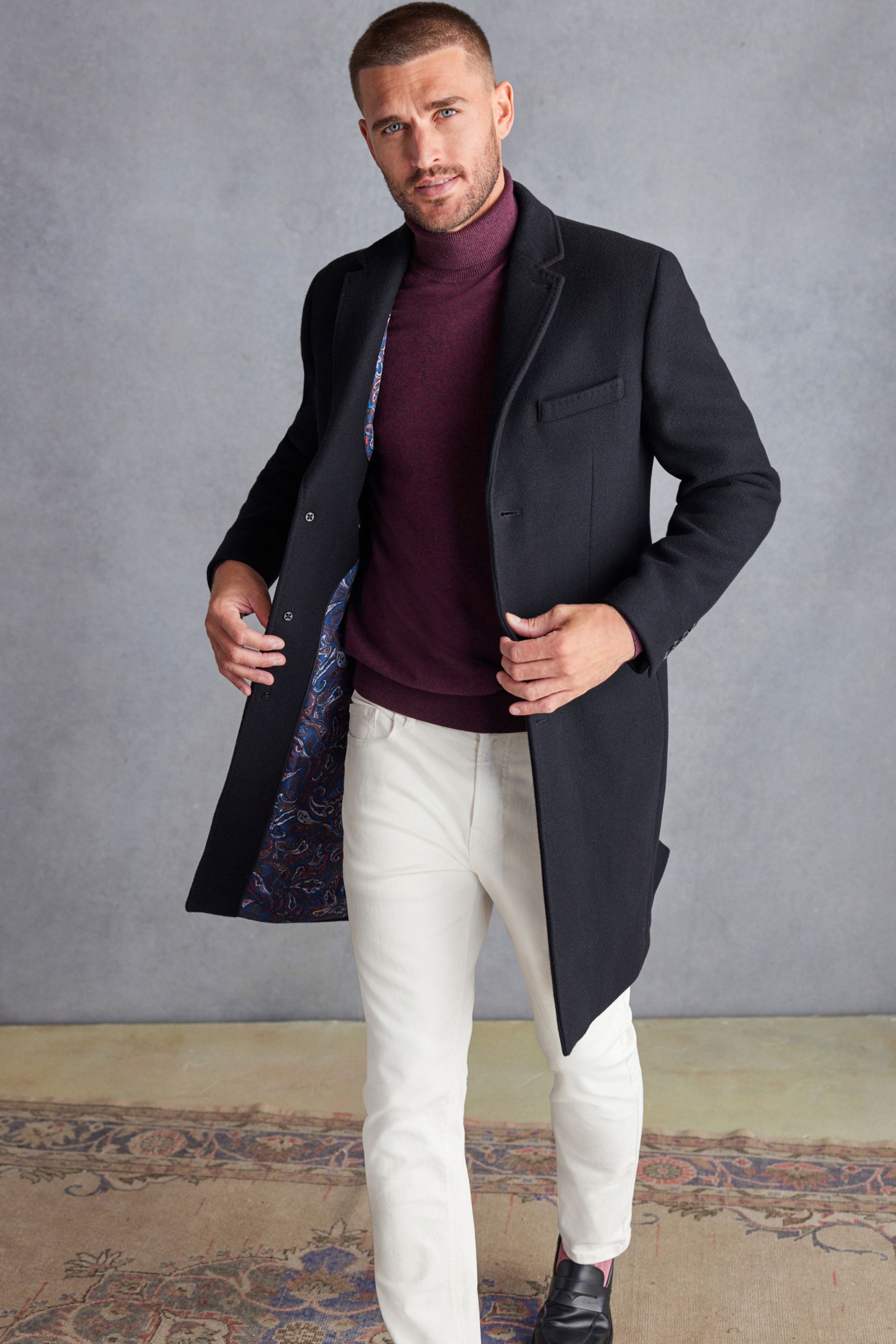 Buy Black Signature Epsom Overcoat With Cashmere from the Next UK
