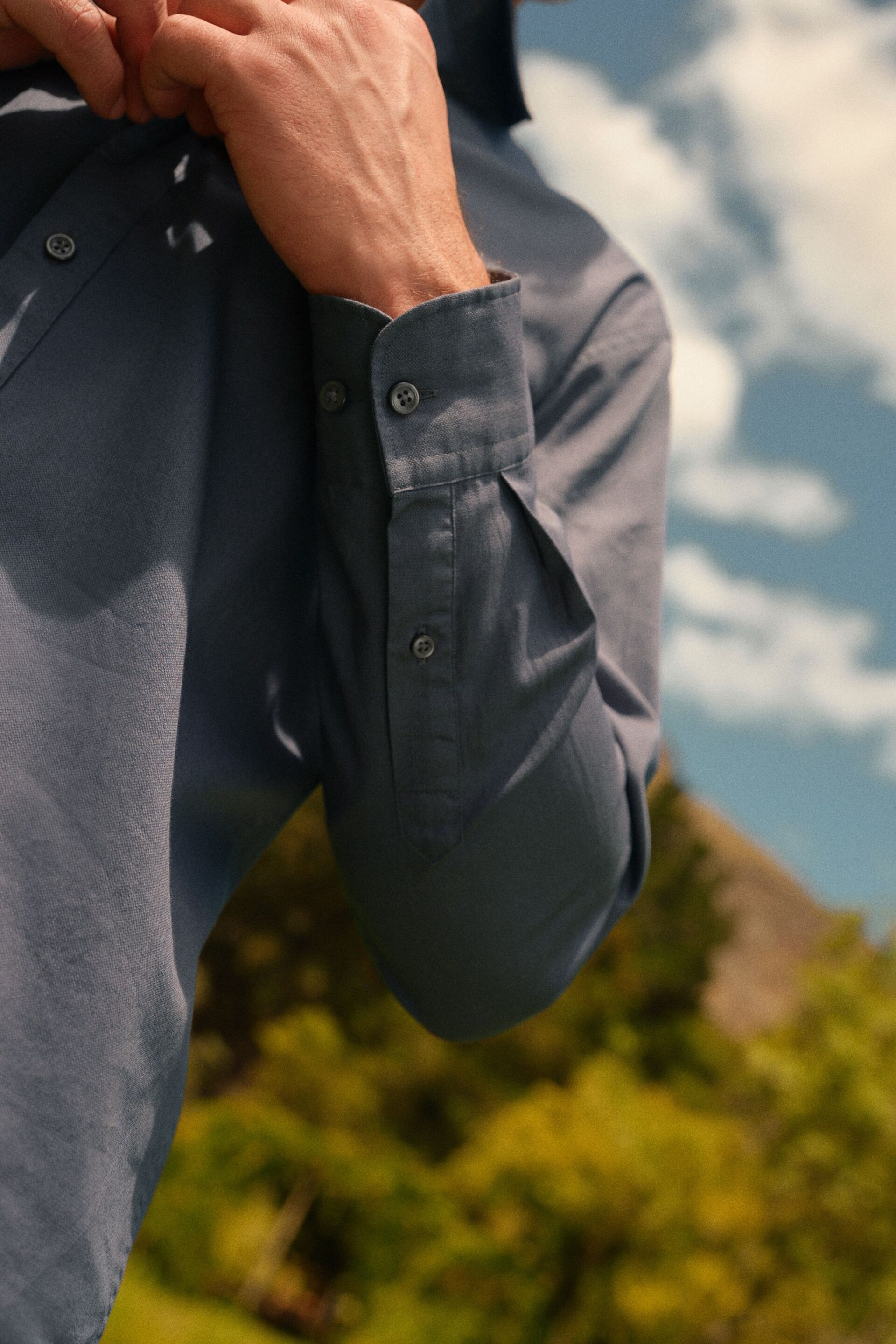 Navy Blue Regular Fit Washed Textured Cotton Shirt - Image 4 of 5