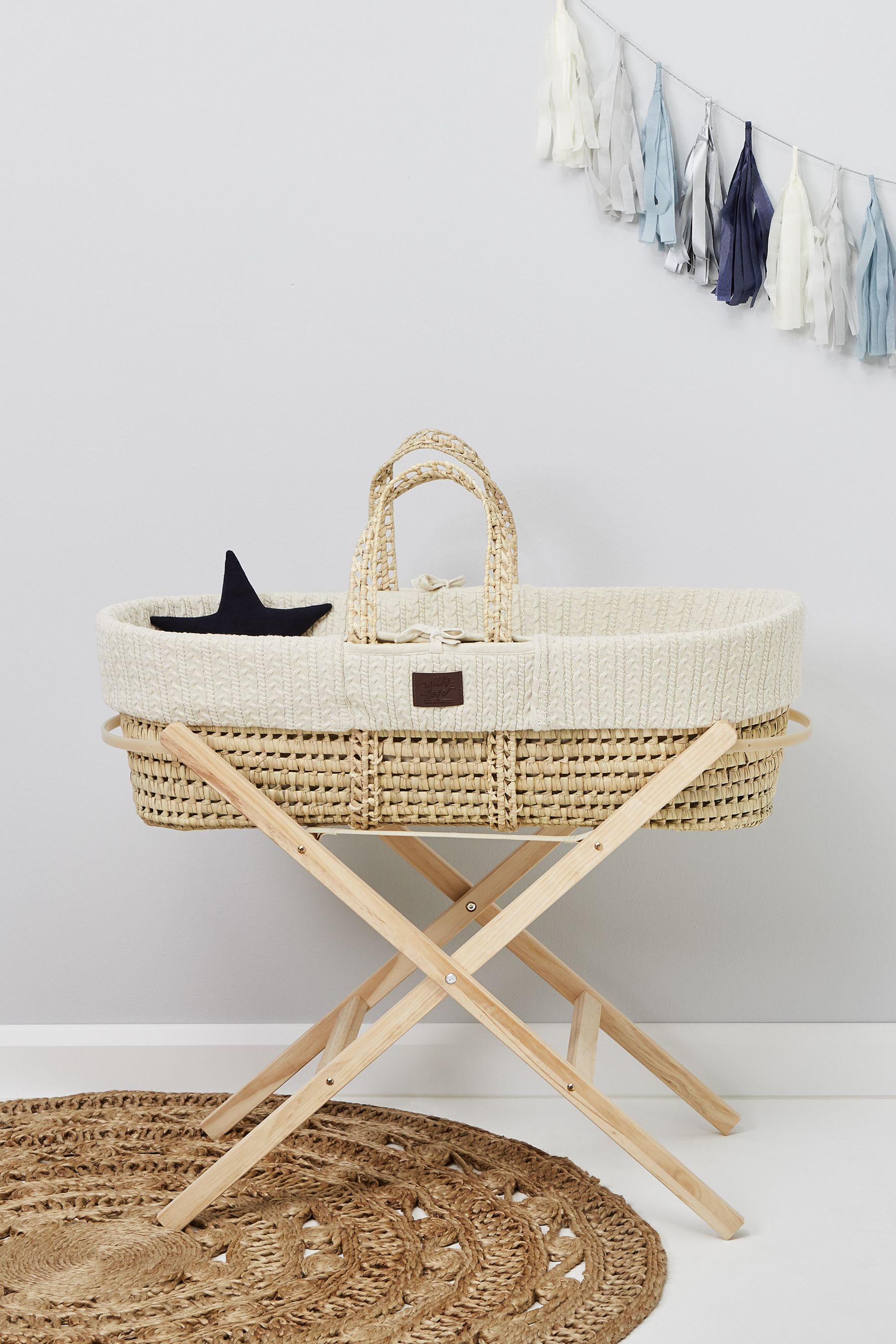 The Little Green Sheep Natural Knitted Moses Basket and Mattress