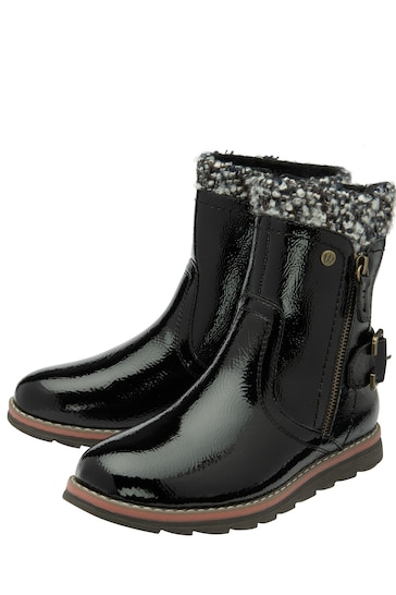 Lotus Black Flat Zip-Up Ankle Boots